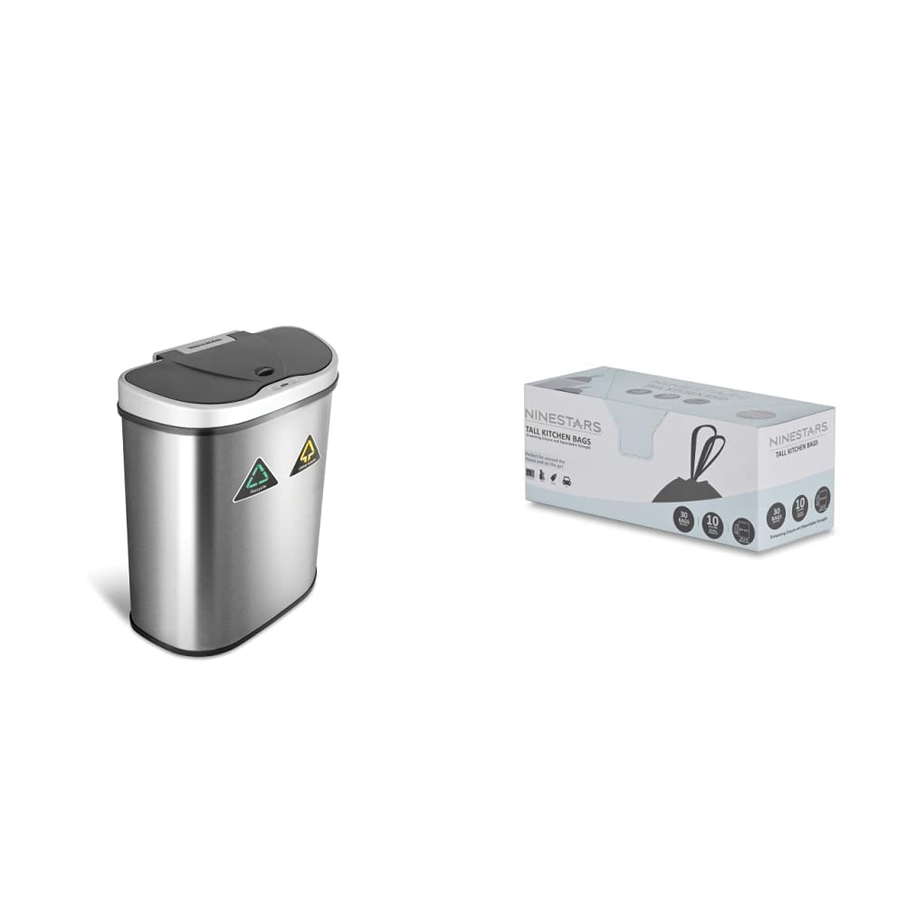 Ninestars Automatic Motion Sensor Trash Can with 10 Free Liners - Hands-Free Touchless Kitchen & Bathroom Waste Bin for Home & Office Use