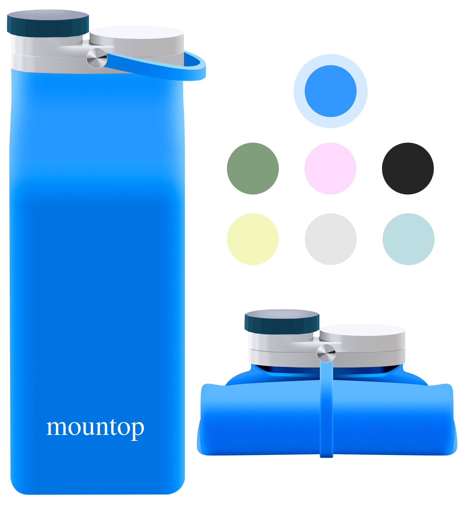 Mountop Collapsible Water Bottle 20oz - BPA Free, Leak Proof, Portable & Foldable Silicone Bottle for Travel, Running, Hiking, Gym & Outdoor Activities - Dark Blue