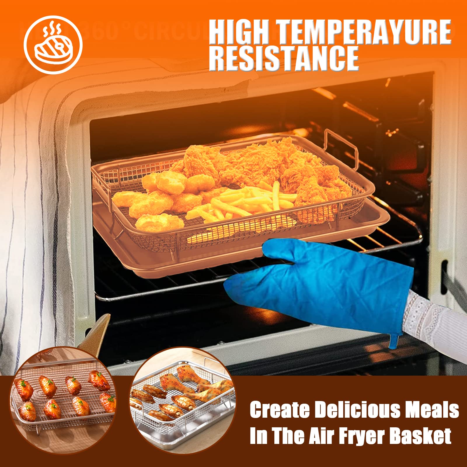 Non-Stick Copper Air Fryer Basket & Crisping Tray Set (12.8