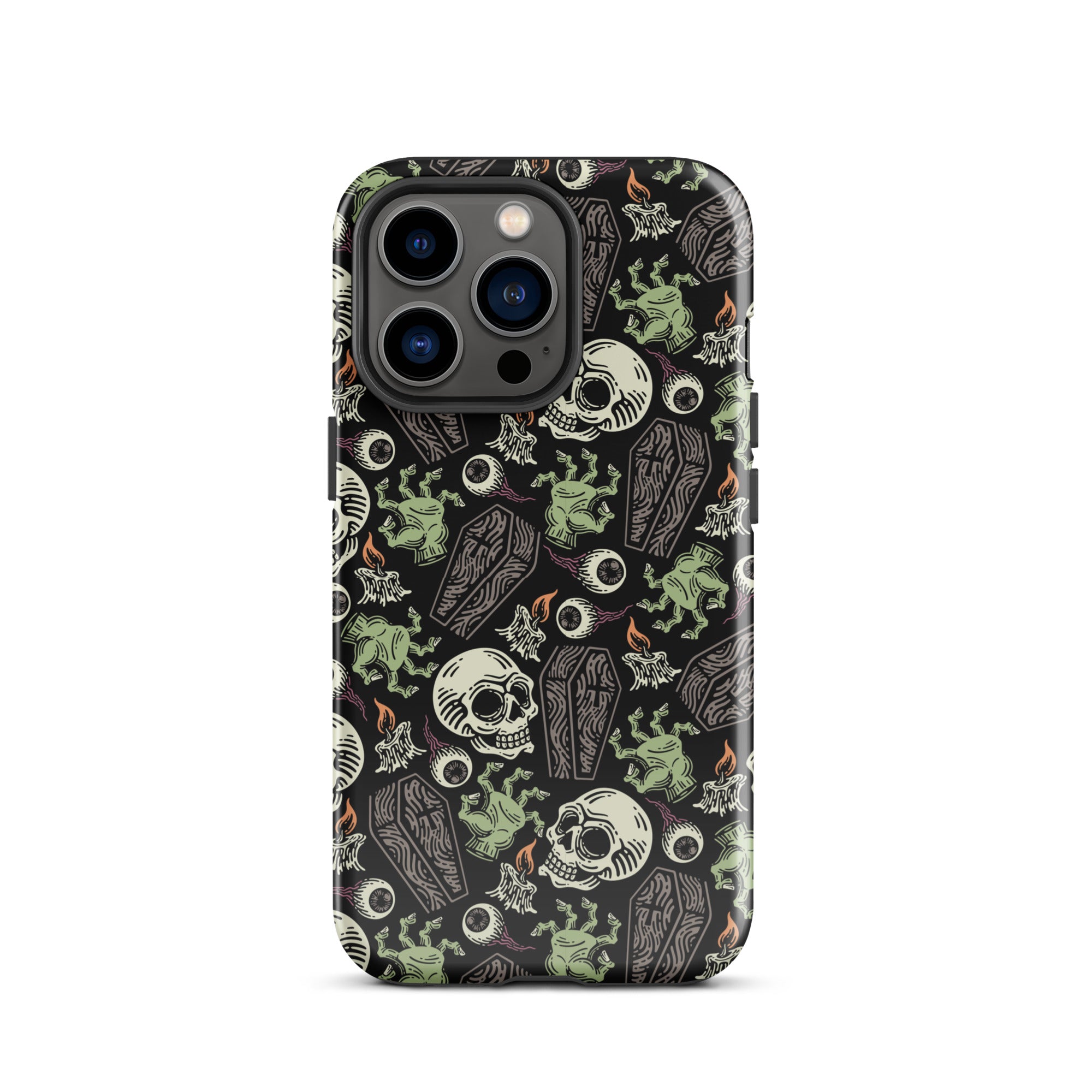 Premium Skeleton Horror iPhone Case - Durable Shockproof Protection for iPhone 12/13/14/15 Pro Max - Gothic Halloween Aesthetic Phone Cover for Parties & Cosplay