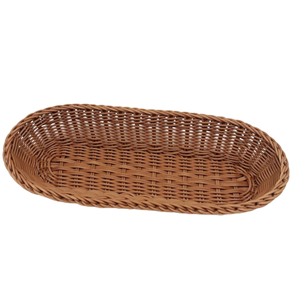ICRPSTU Plastic Woven Bread Basket - Long Rattan Style Tabletop Serving Basket for Restaurants, Fruits, Vegetables, Bread Display | Perfect for Dining, Kitchen, Party Buffet & Home Decor