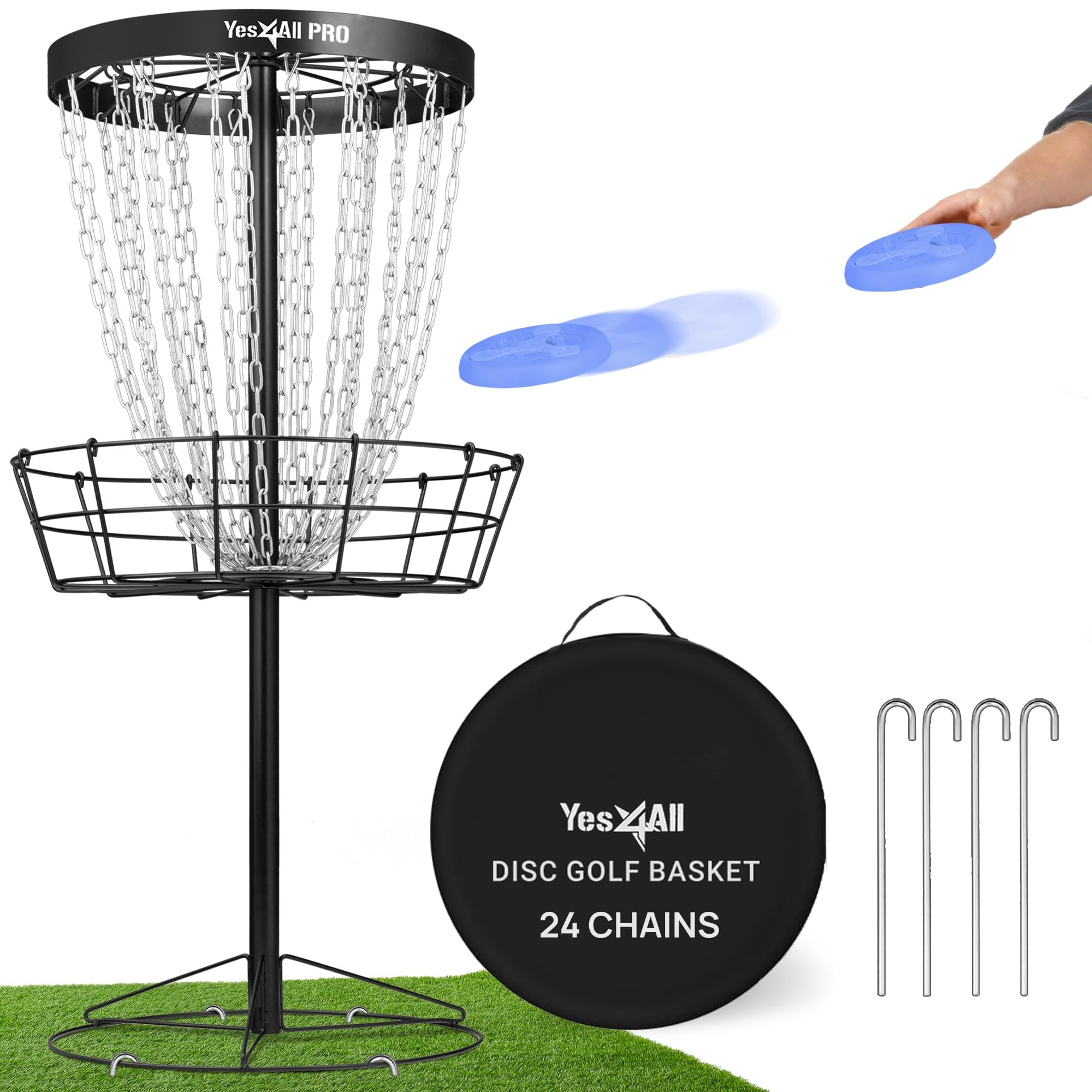 **Yes4All PRO Portable Disc Golf Basket - Heavy-Duty 24-Chain Frisbee Golf Target for Professionals | Durable & Portable Disc Golf Set for Backyard, Park & Tournament Training**