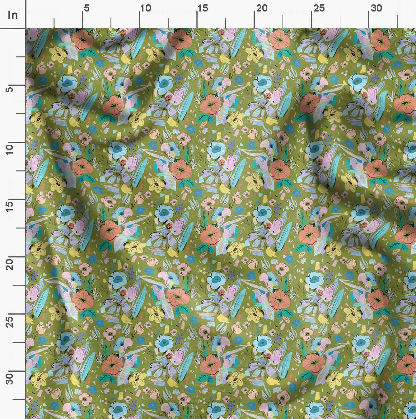 Soimoi Moss Green Georgette Fabric by The Yard - 42 Inch Wide - Artistic Leaf & Floral Printed Fabric for Dresses, Scarves & Home Decor - Elegant & Trendy DIY Sewing Projects