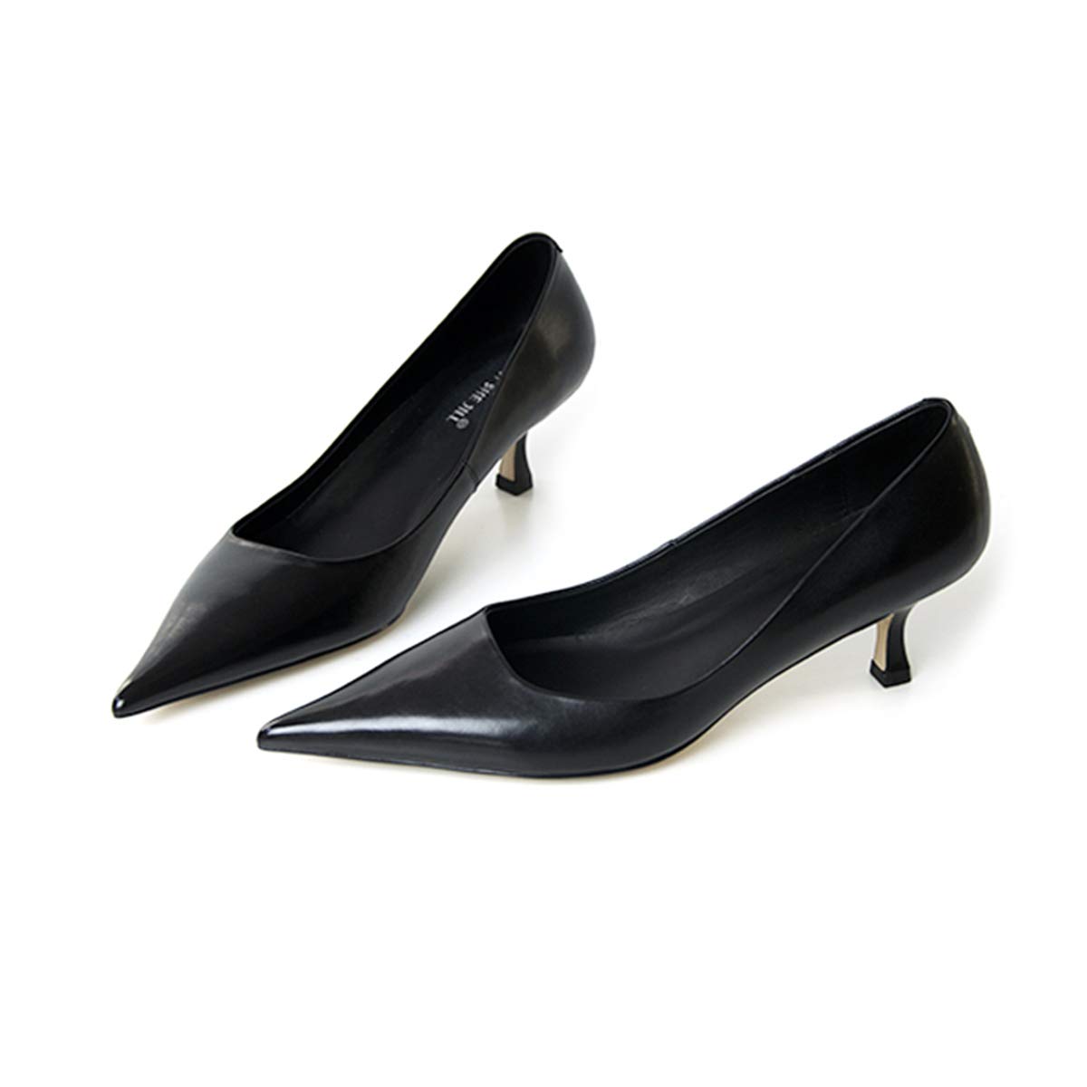 FSJ Women's Genuine Leather Kitten Heel Pointed Toe Pumps - Slip On Dress Shoes for Office, Wedding & Bridal Occasions (US Sizes 4-12) - Perfect for Professional Work, Formal Events & Special Celebrations