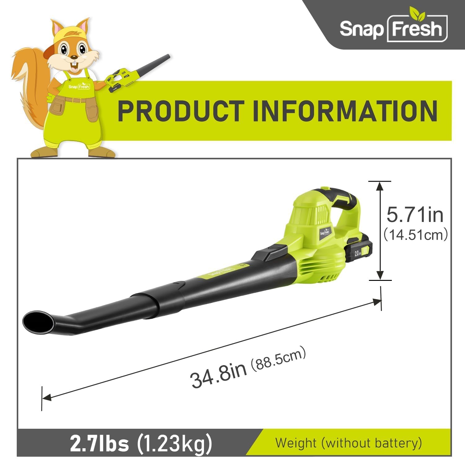 SnapFresh 20V Cordless Leaf Blower with Battery & Charger - Lightweight Electric Leaf Blower for Lawn Care, Patio, Porch & Garden - Perfect for Fall Leaves, Grass Clippings & Debris Removal