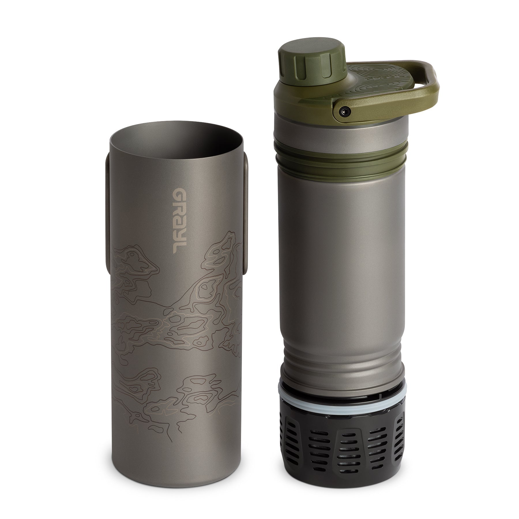 GRAYL 16.9oz UltraPress® Titanium Water Purifier Bottle - Portable Filter for Hiking, Camping & Travel