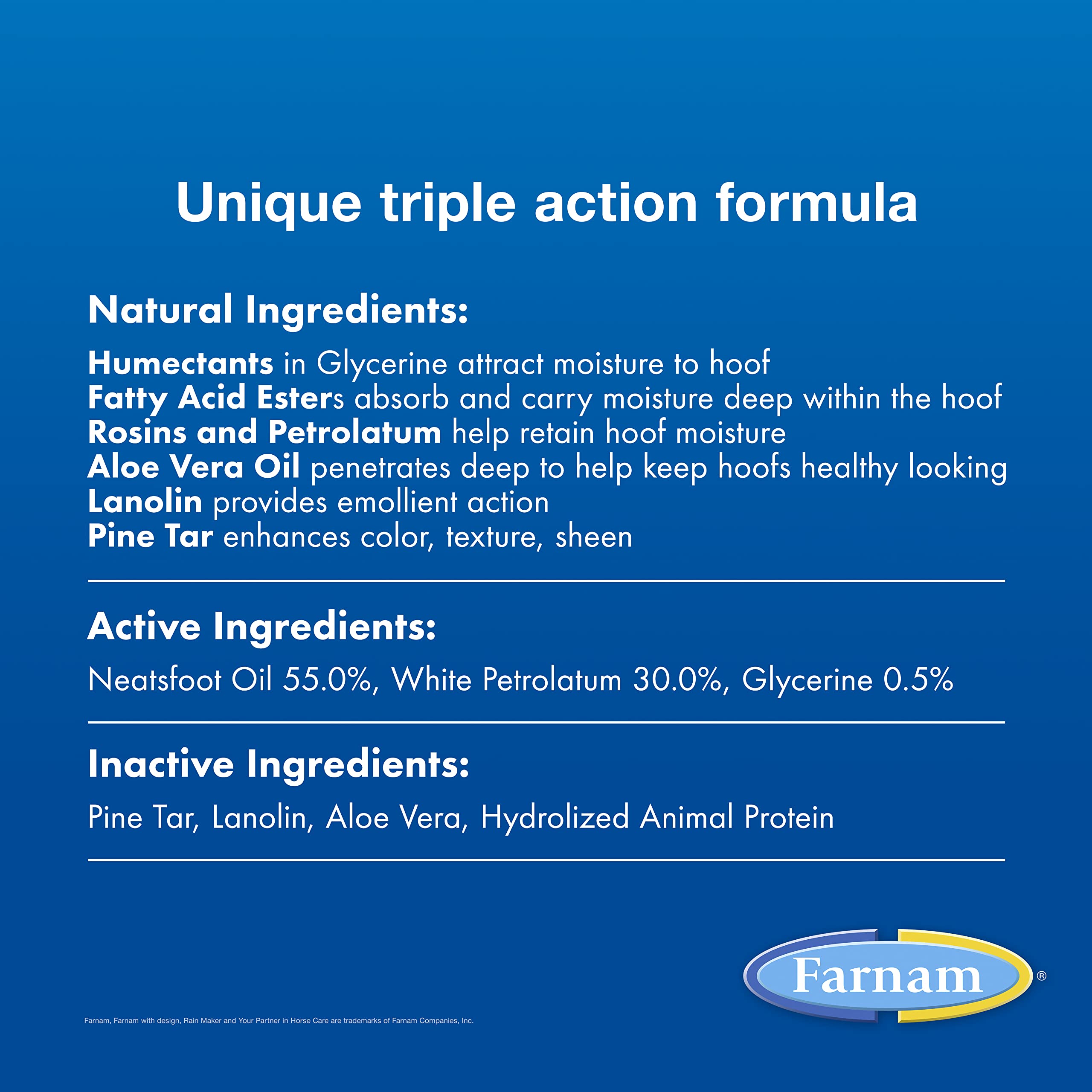 Farnam Rain Maker Triple Action Hoof Oil for Horses - Moisturizing Hoof Conditioner with Aloe Vera | Attracts, Absorbs & Retains Moisture | 32 oz | Ideal for Dry, Cracked Hooves & Winter Care