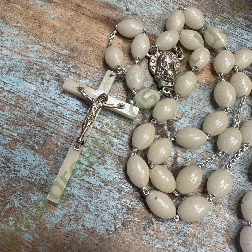Vintage Glow in the Dark Rosary - Luminous Catholic Prayer Beads for Nighttime Devotion & Spiritual Comfort