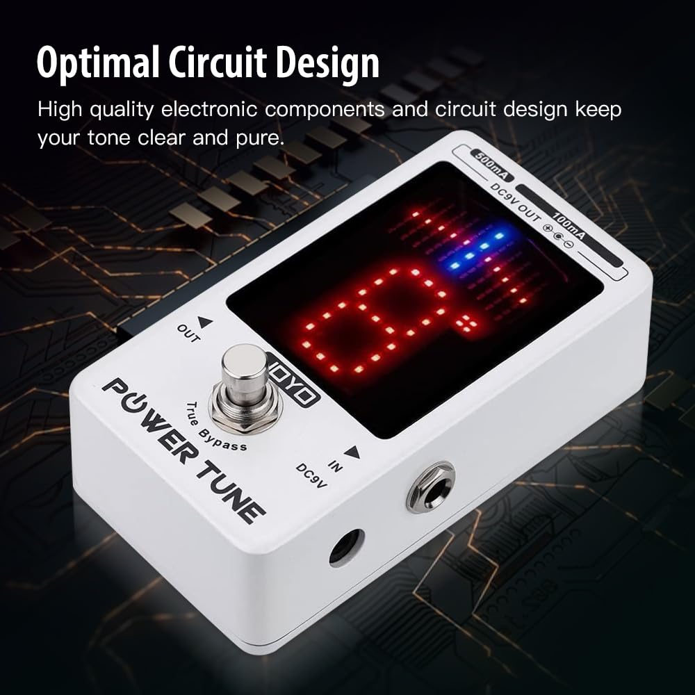 JOYO JF-18R Power Supply Tuner Pedal - 8-Channel Isolated Low Noise DC 9V Output (2x500mA + 6x100mA) with True Bypass - Perfect for Guitar Effects Pedalboard & Live Performances