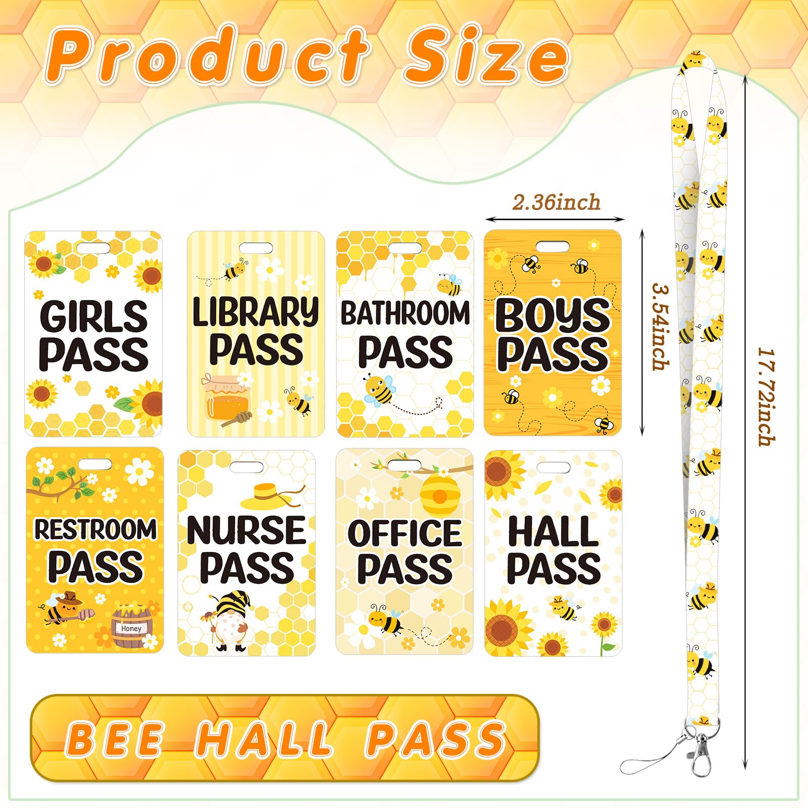 Unbreakable School Lanyards 8-Pack - Bee Style for Classroom, Office & Nurse Use