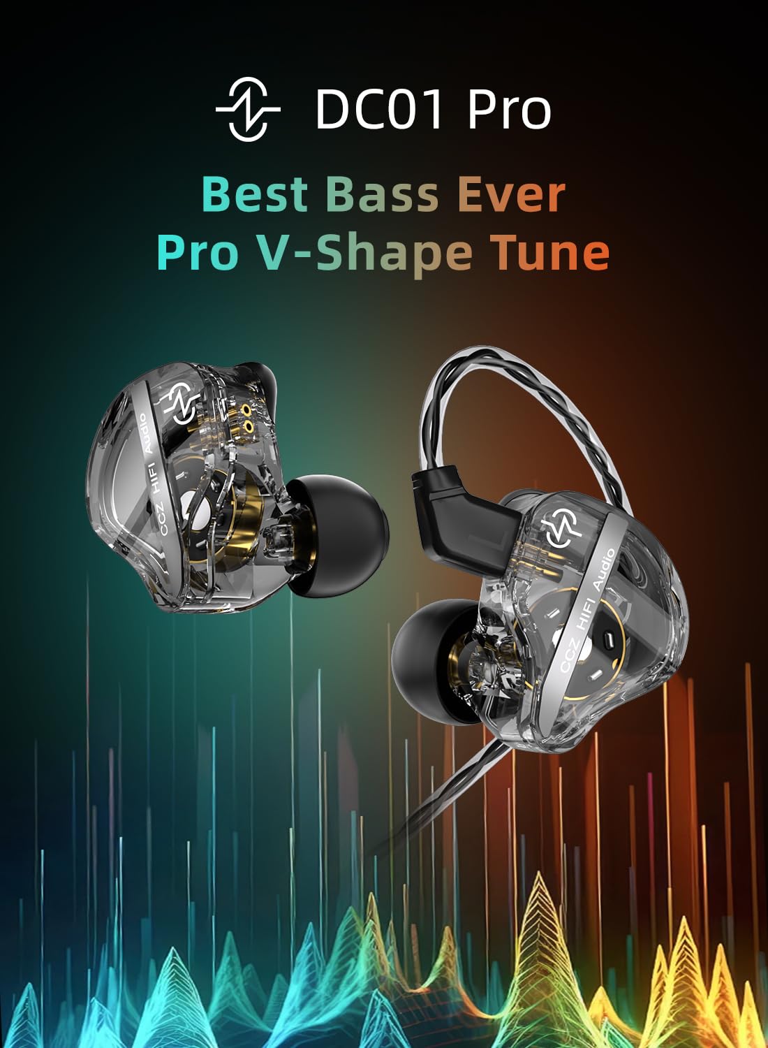 CCZ DC01 Pro In-Ear Monitor Headphones - High Bass Gaming Earbuds with V-Shape Tuning, 4N OFC Cable & Mic (Cyan) | Perfect for Musicians, Singers, Audiophiles & Gamers | Studio Recording, Live Performance & Mobile Gaming