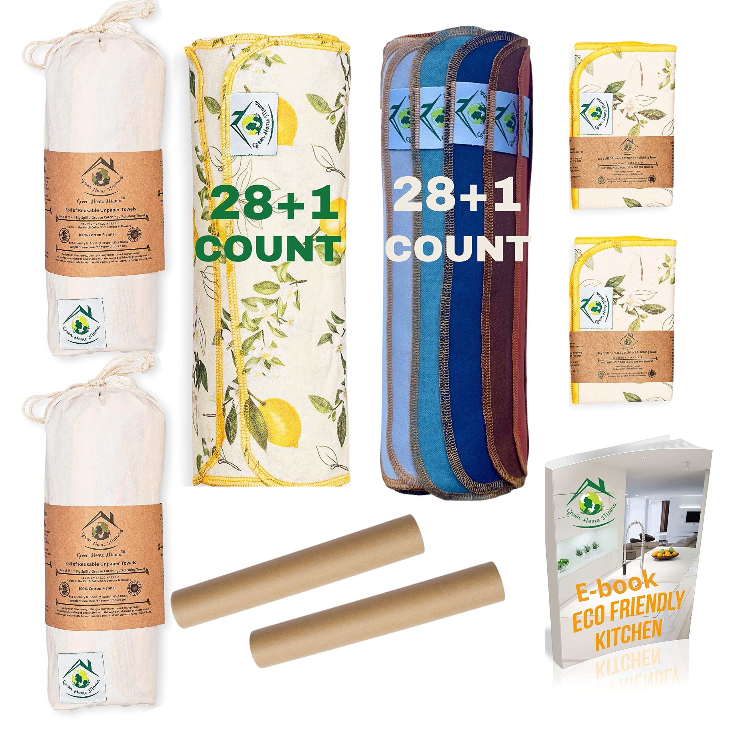 2 Packs Reusable Paper Towels - 29 Washable Rolls (11x12 Inches) | Eco-Friendly Unpaper Towels, Cloth Paper Towels & Sustainable Napkins | Perfect for Kitchen Cleaning, Camping & Zero Waste Lifestyle
