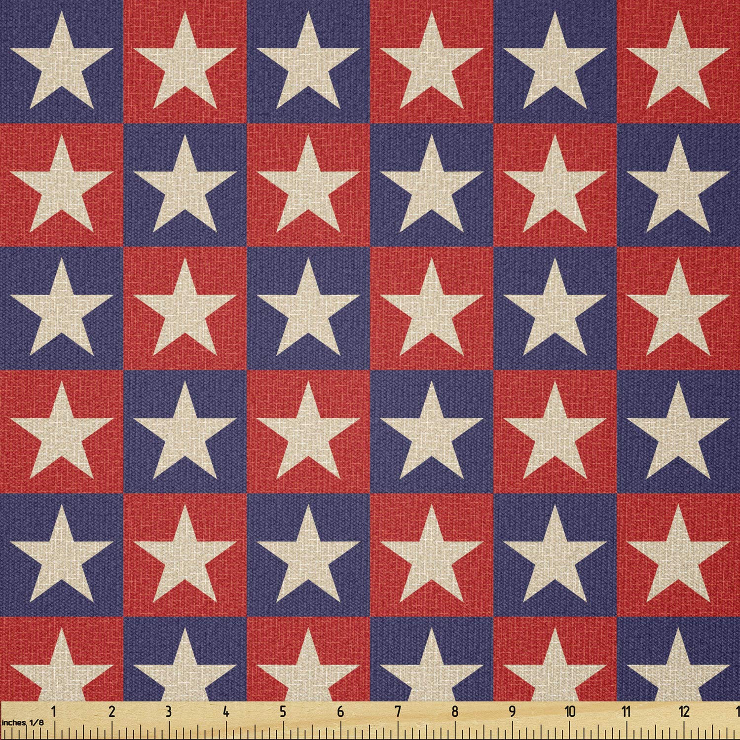 Ambesonne Prehistoric Country Checkered Stretch Knit Fabric - Navy Red with Stars Design for Clothing, Sewing & DIY Crafts (10 Yards, Cream Navy Red) - Perfect for Quilting, Home Decor & Fashion Projects
