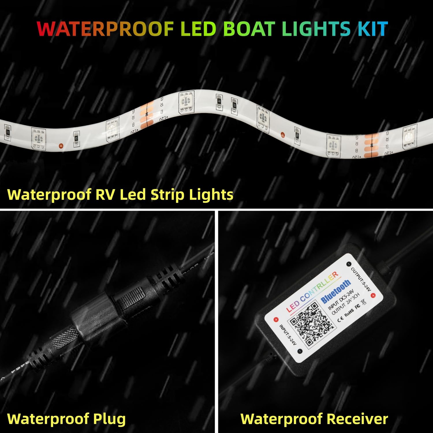 65.6FT LED Boat Lights - 12V RGB Marine Strip Lights with APP & RF Remote Control, IP66 Waterproof for Pontoon, Bass, Fishing Boats & Yachts - Perfect for Deck, Interior & Underwater Lighting