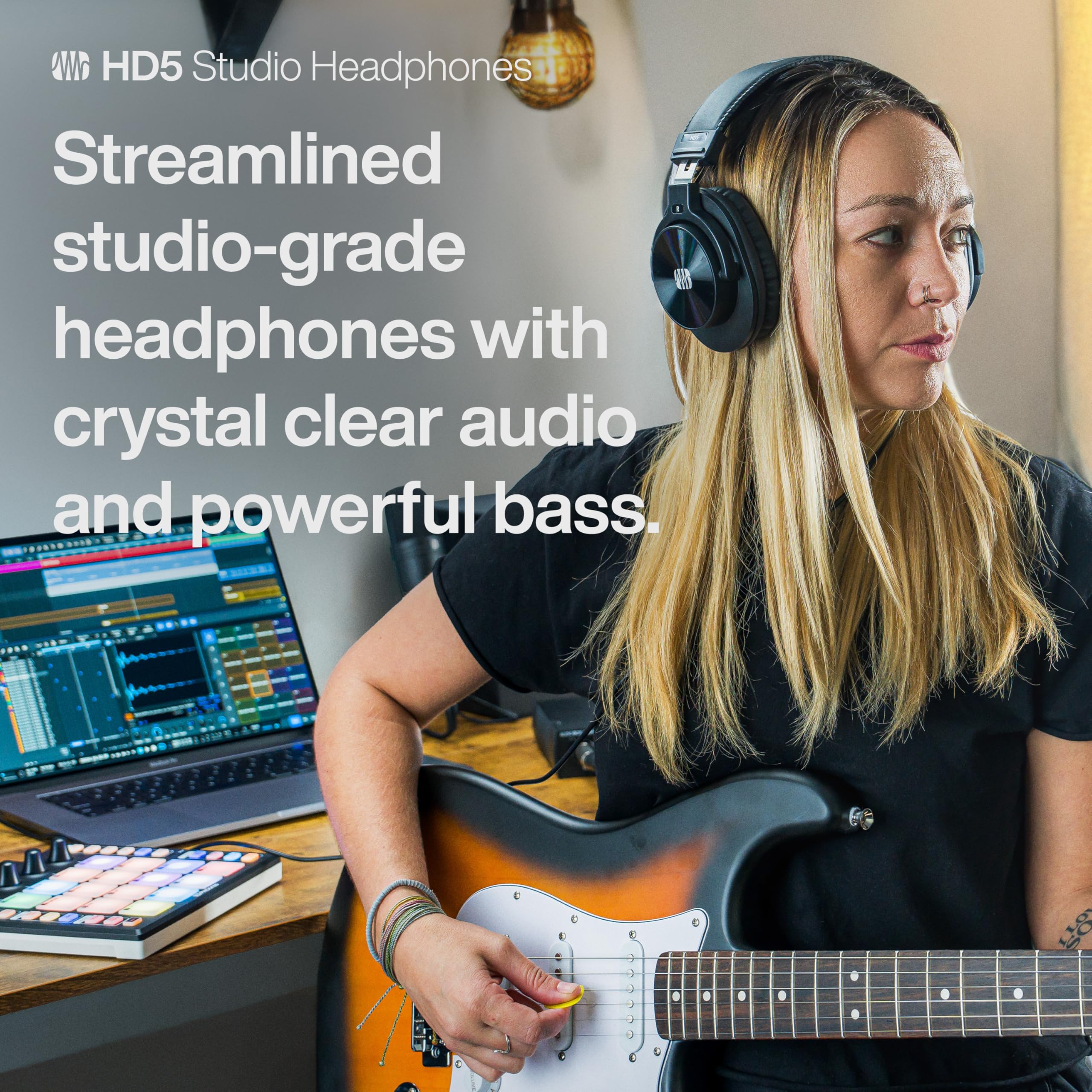 PreSonus HD5 Professional Studio Headphones - Wired Closed-Back Over-Ear Monitoring Headphones for Mixing, Recording & Audio Production | Perfect for Home Studios & Podcasting