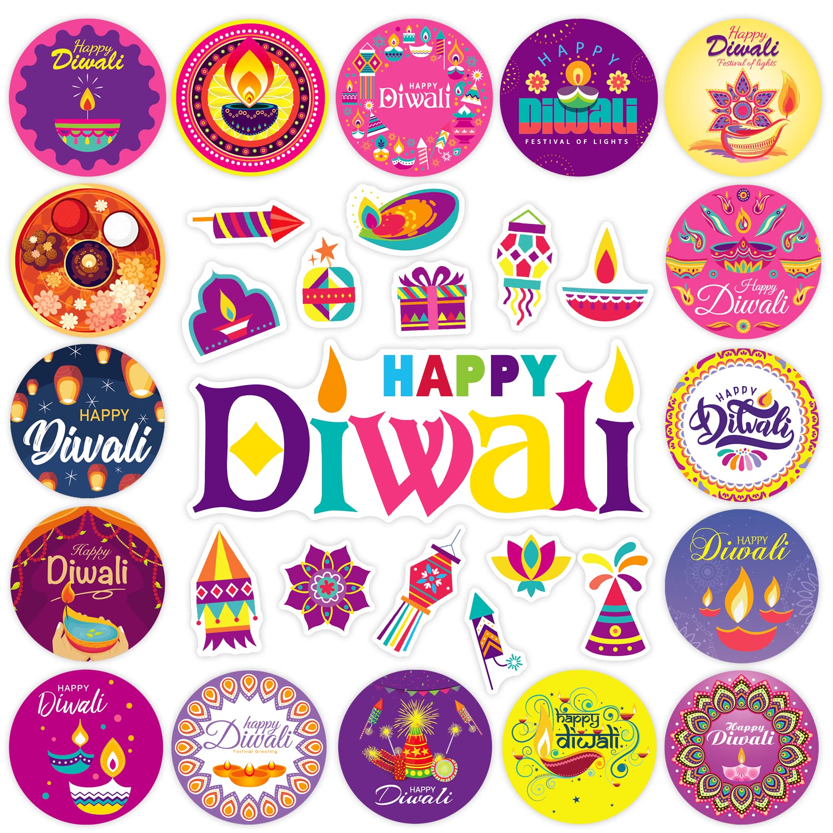 Joy Bang Diwali Stickers for Kids - 24 Sheets of Rangoli, Diya & Happy Diwali Stickers - Perfect for Cards, Gift Boxes, Bags & Party Favors - Great for Diwali Celebrations, School Projects & Festive Decorations
