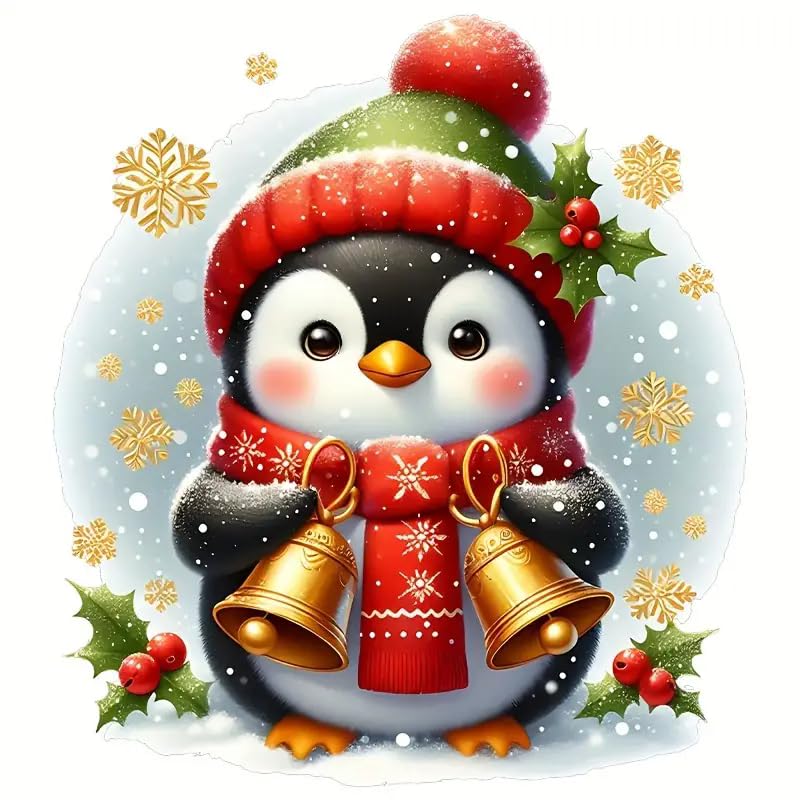 Christmas Penguin Bell Toilet Cover Stickers - Waterproof Self-Adhesive Bathroom Decals for Toilet Lid, Tank & Wall Decor - Fish, Bird, Flower & Leaf Designs - Perfect for Holiday Home Decor & Bathroom Renovation