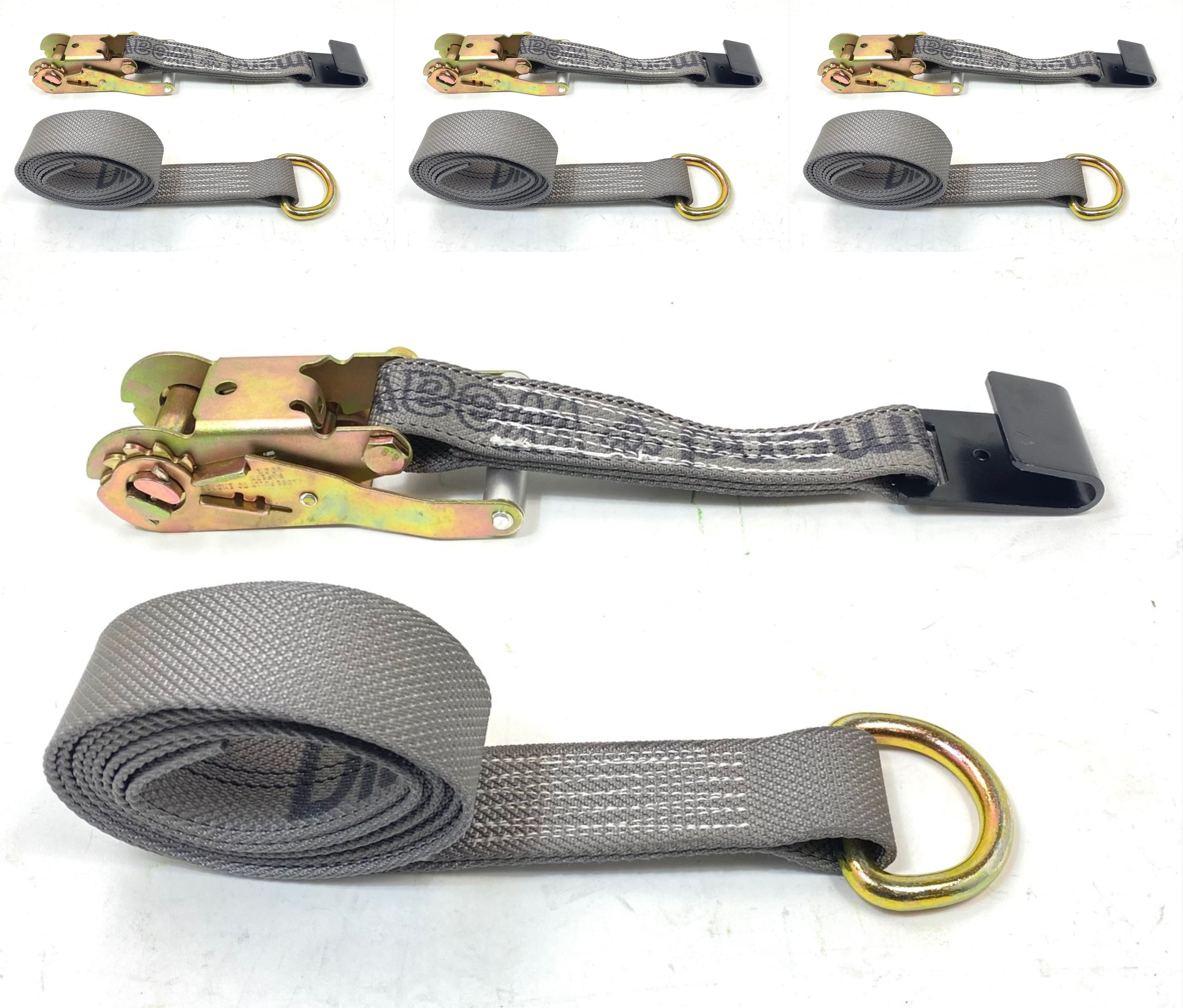 2-Pack 8' Grey Diamond Weave Lasso Straps with Flat Hook Ratchets - Heavy Duty Tie Down Straps for Trucks, Motorcycles & Cargo Securing (4 Straps Total) - Perfect for Hauling, Towing & Transporting Equipment