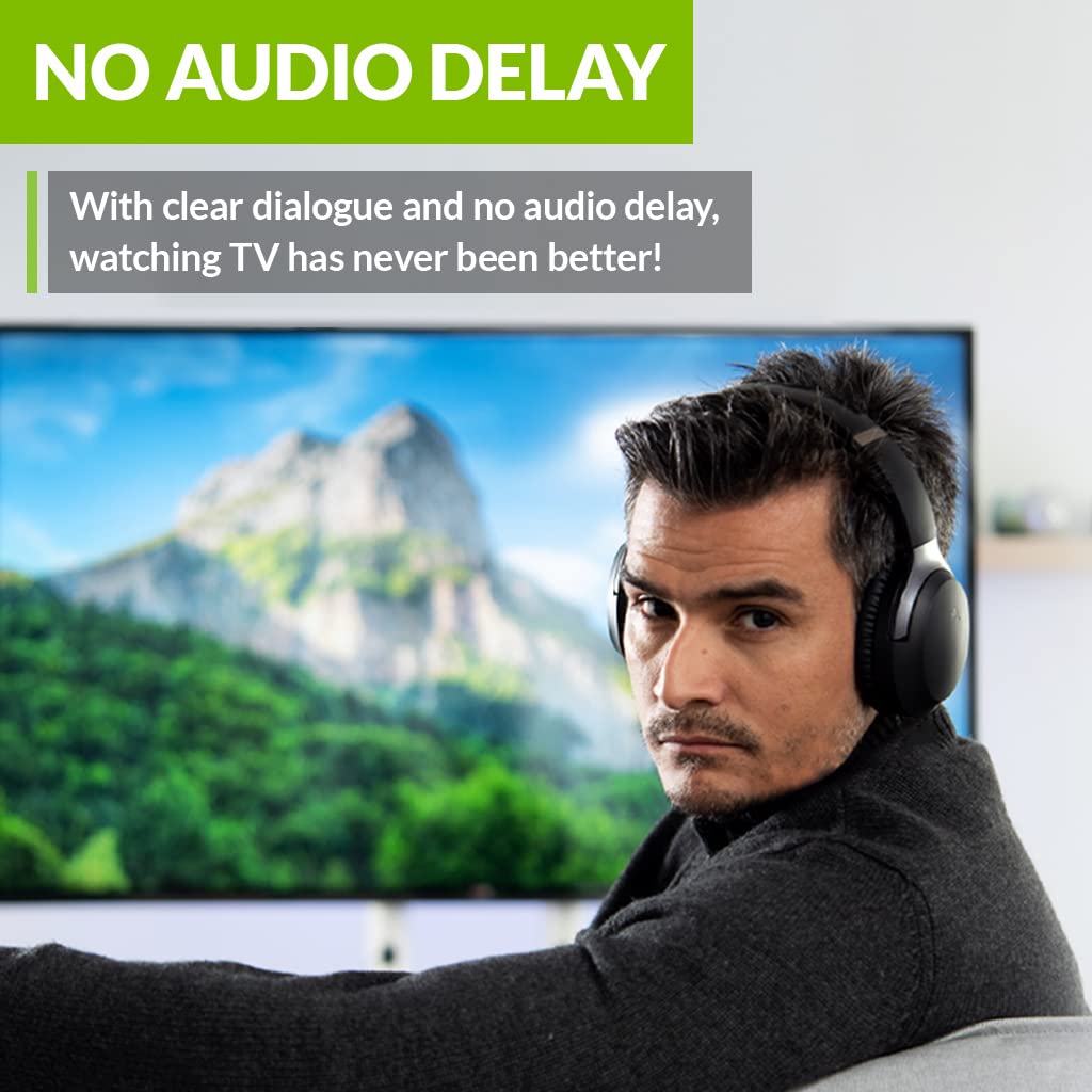 Avantree Oasis Plus Bluetooth Transmitter & Avantree Aria Me ANC Headphones Bundle - Wireless Audio Adapter for TV with Active Noise Cancelling Wireless Headphones - Perfect for Home Theater, Gaming & Travel
