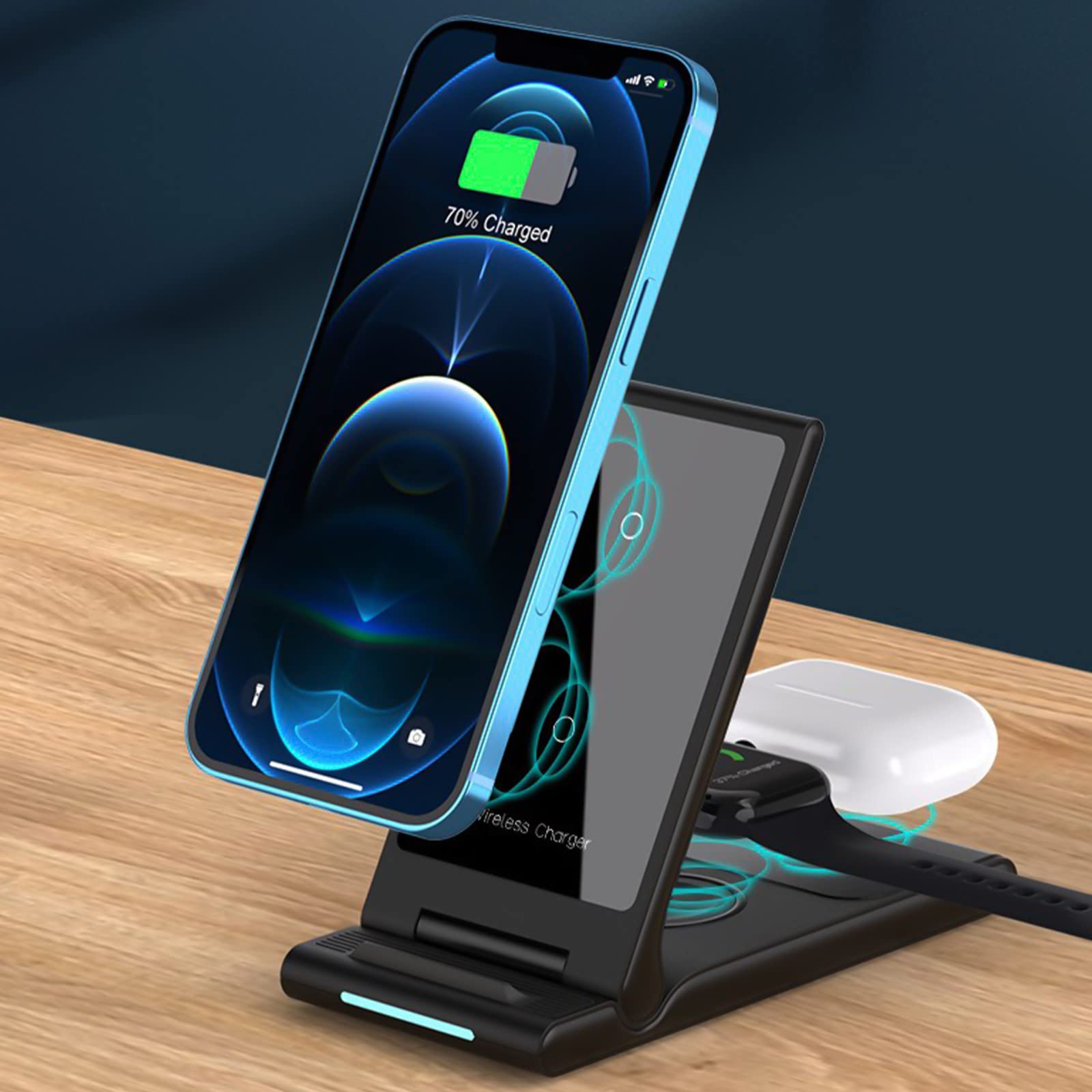 3 in 1 Foldable Wireless Charging Station - 15W Fast Qi Charger Stand for iPhone, Samsung & AirPods | Multi-Device Wireless Charger for Home, Office & Travel | Compatible with iOS & Android Phones