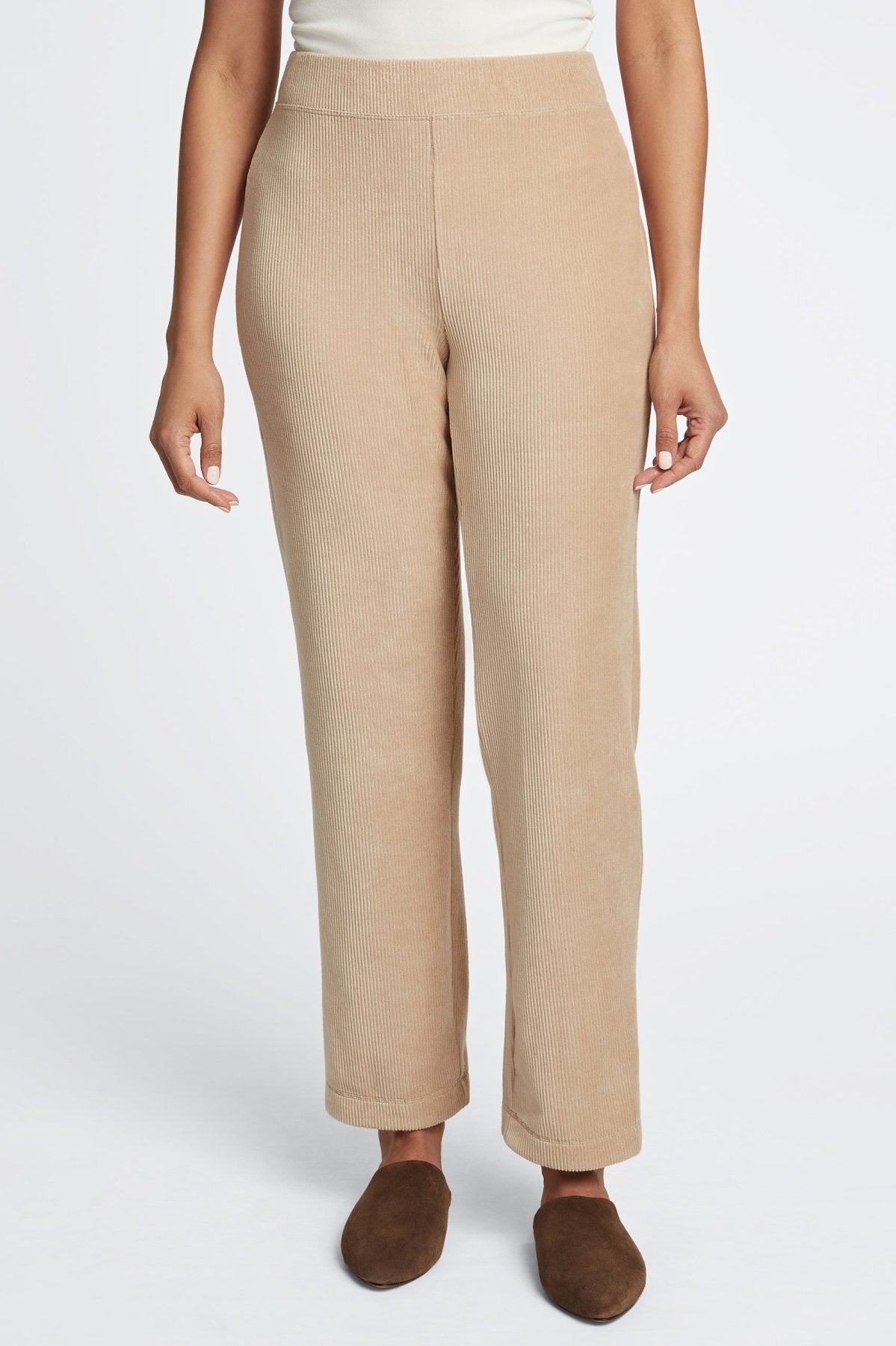 Caden Women's Soft Plush Corduroy Ankle Pants - Comfortable High Waisted Stretch Pants for Casual Wear, Work & Fall Fashion