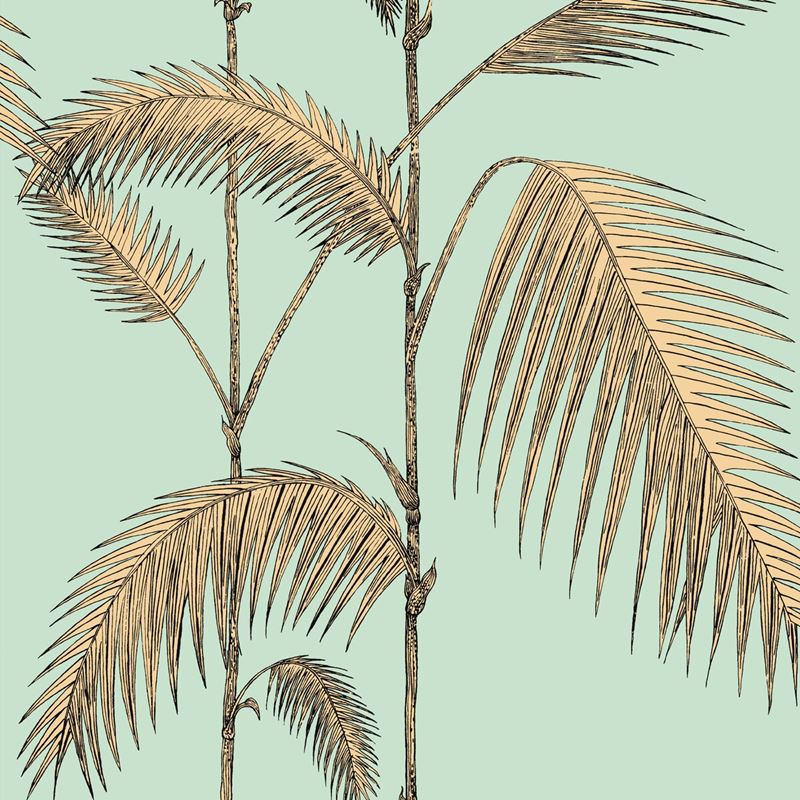 Cole and Son Palm Leaves Wallpaper in Mint and Yellow - Vintage 2006 Design for Living Room, Bedroom, or Office Decor