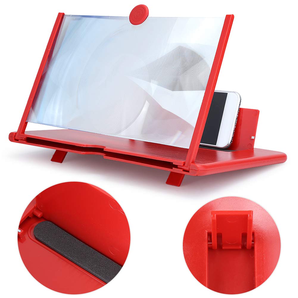 3D 12-Inch Foldable Screen Magnifier for Mobile Phones - HD Movie Video Gaming Amplifier with Stand | Eye Protection & Portable Design | Perfect for Home Entertainment, Travel & Gaming (Red)