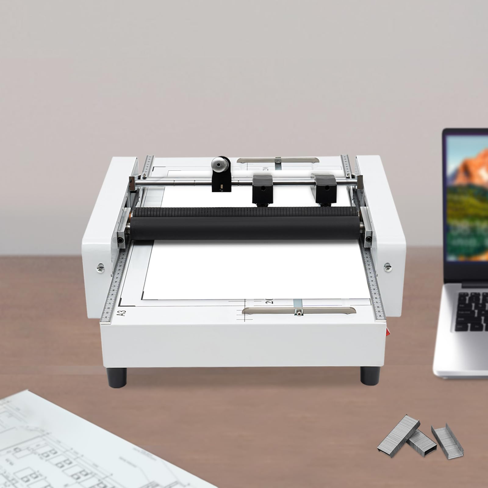 110V 60W A3 Paper Folding Machine - Free Standing Booklet Maker with Silicone Rollers, 11.6