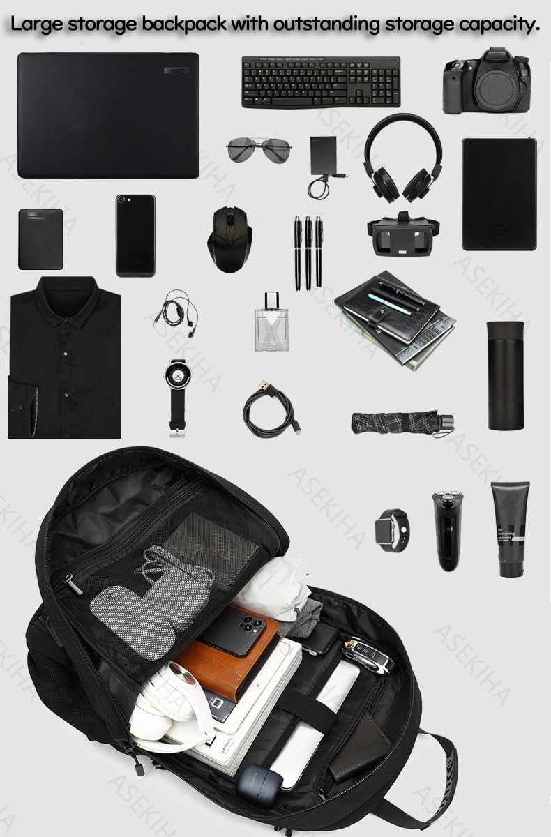 Men's 50L Backpack with Shoe Compartment & USB Port - for Work, Travel & Hiking