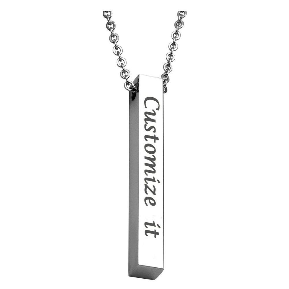 Custom Engraved Initial Name Sisters Necklace - 4 Sided Personalized Stainless Steel Vertical Bar Pendant, Dainty Coordinate Jewelry for Women | Perfect Gift for Sisters, Best Friends & Loved Ones | Birthday, Anniversary, Christmas Present
