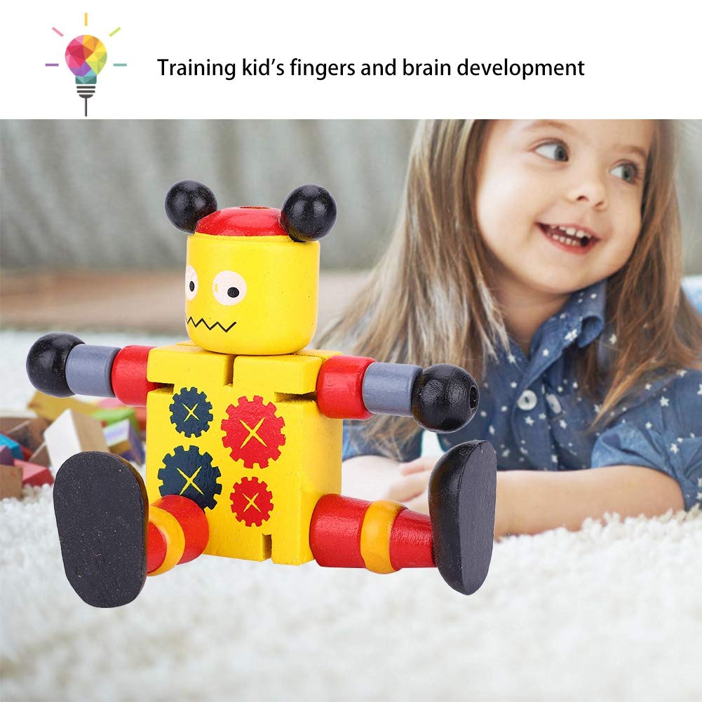 Cryfokt Wooden Robot Toys for Kids - Non-Toxic Educational STEM Toy (Yellow) | Perfect for Preschool Learning, Birthday Gifts & Creative Play
