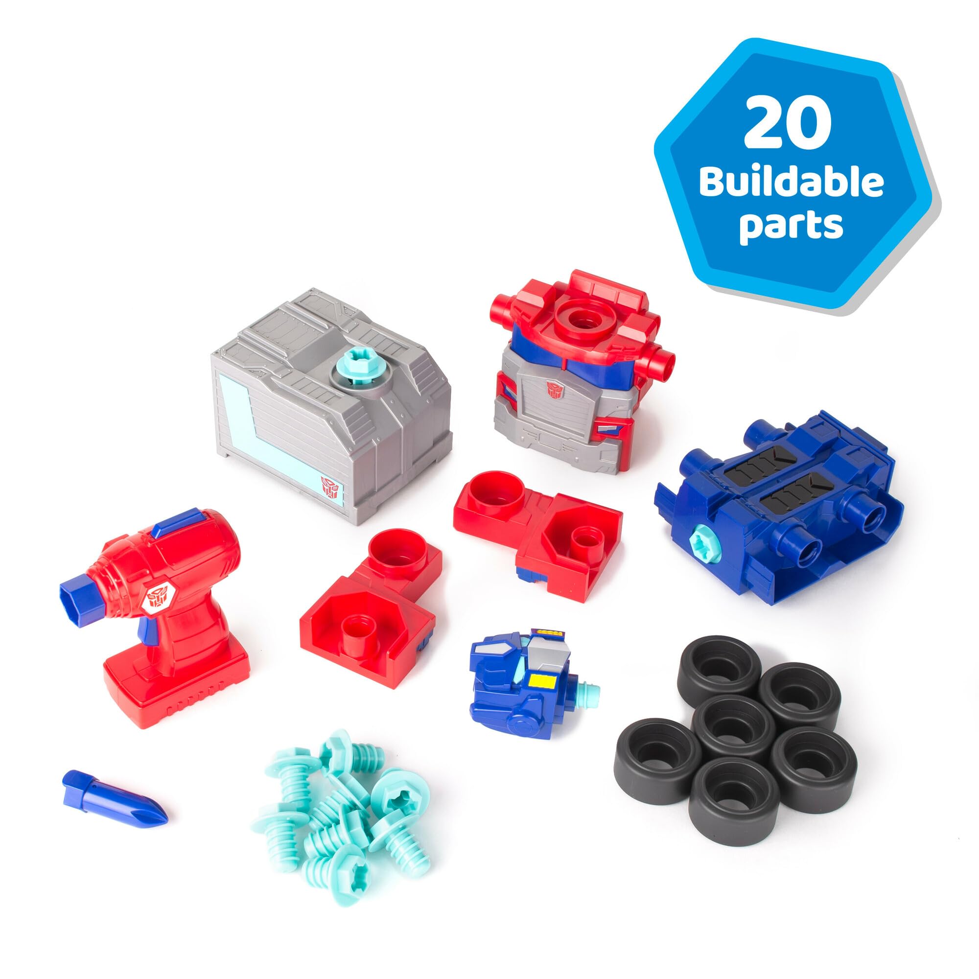 Optimus Prime Building Toys for Kids - STEM Educational Robot Construction Set with Electric Drill & AA Batteries - Transformers Action Figure for Boys & Girls Ages 18+ Months - Perfect for Birthday Gifts & Creative Playtime