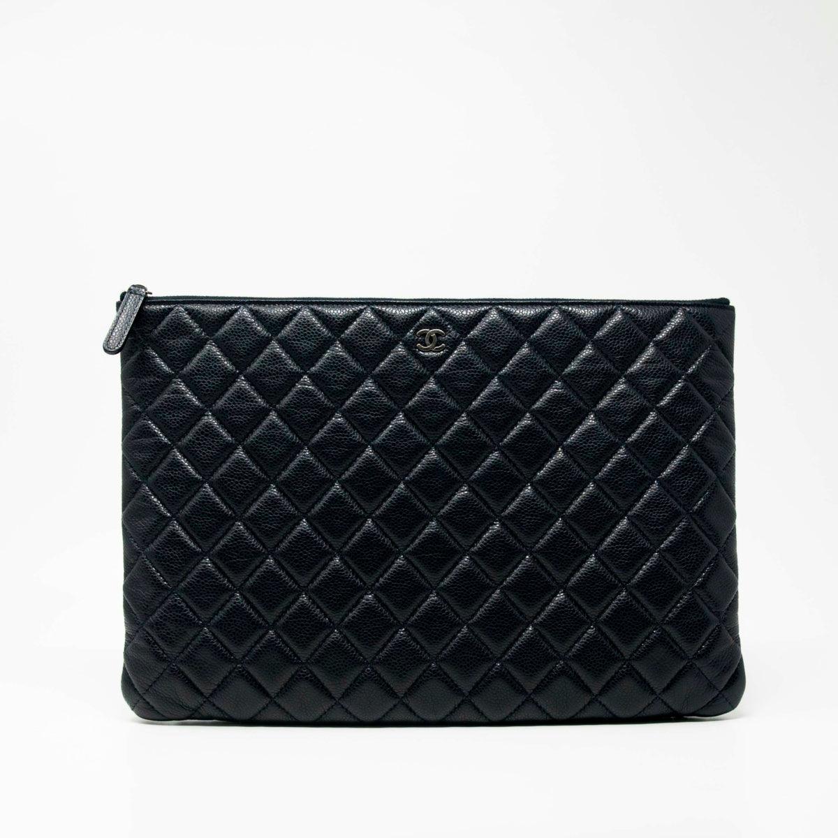 Chanel Navy Blue Medium O Case Pouch - Luxury Leather Cosmetic Bag for Women - Perfect for Travel, Makeup, and Everyday Essentials