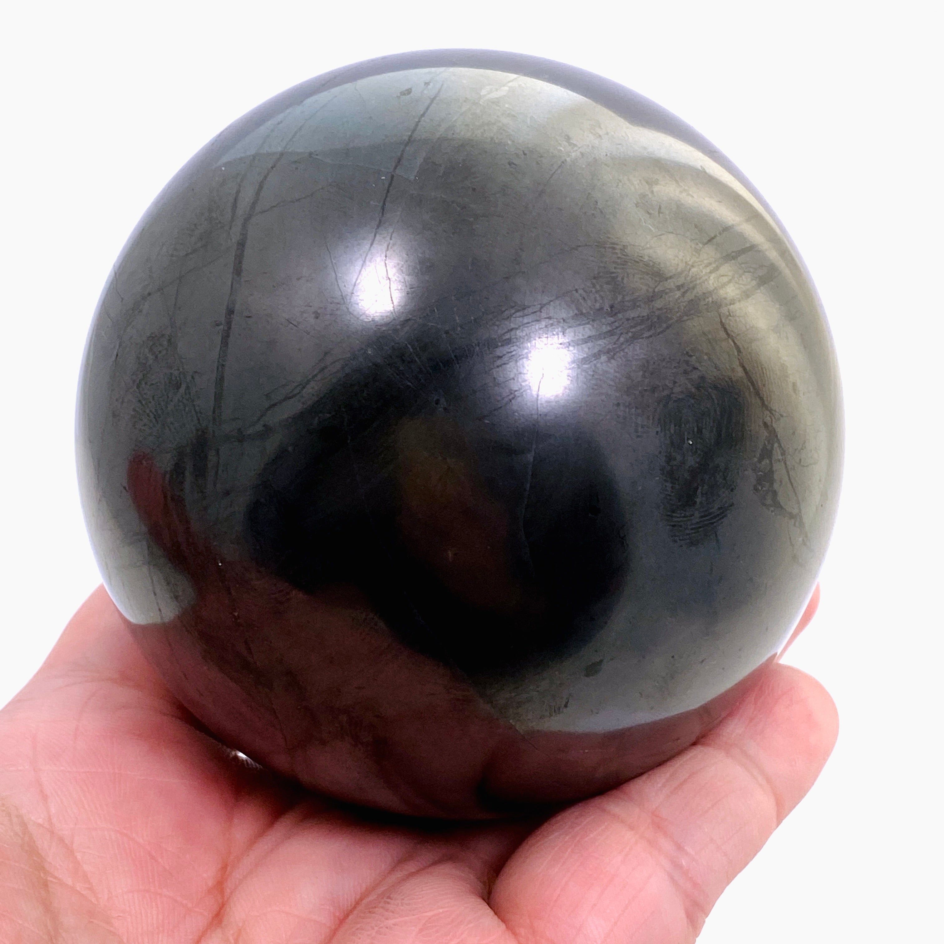 Shungite Sphere 84mm - Natural EMF Protection Stone for Home & Office - Meditation, Healing & Energy Purification - Perfect for Desk Decor, Feng Shui & Spiritual Practices