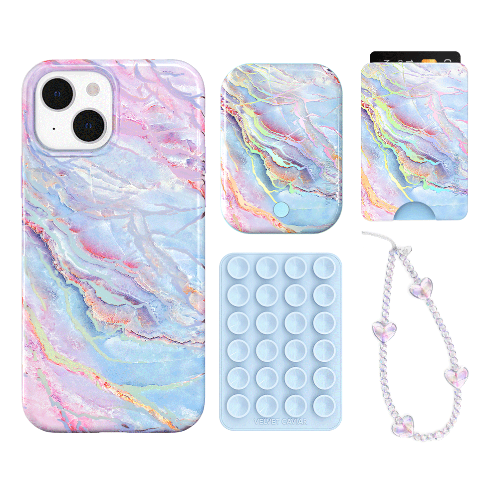 Holo Moonstone iPhone Case with Wallet - Stylish & Protective Phone Cover for iPhone 13/14/15 - Perfect for Everyday Use, Travel, and Shopping