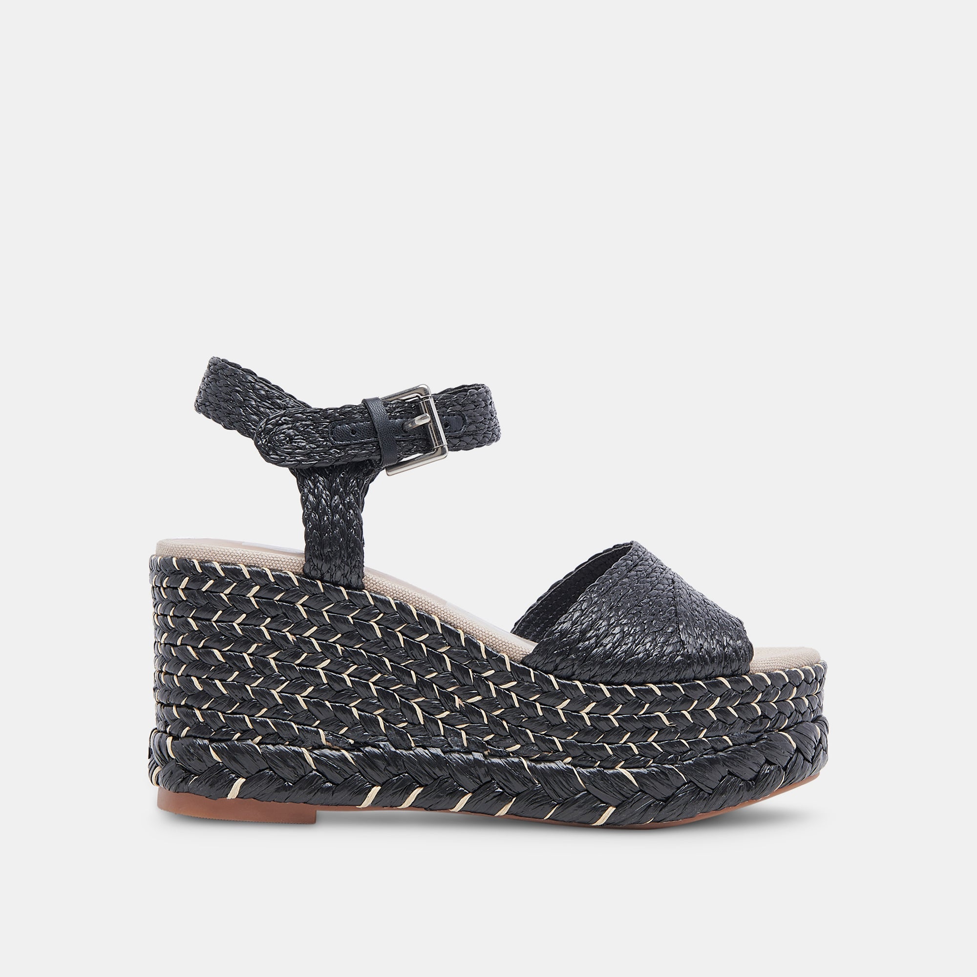 TIAGO Black Raffia Wedges for Women - Comfortable Summer Sandals with Adjustable Straps | Perfect for Beach, Vacation, and Casual Outings