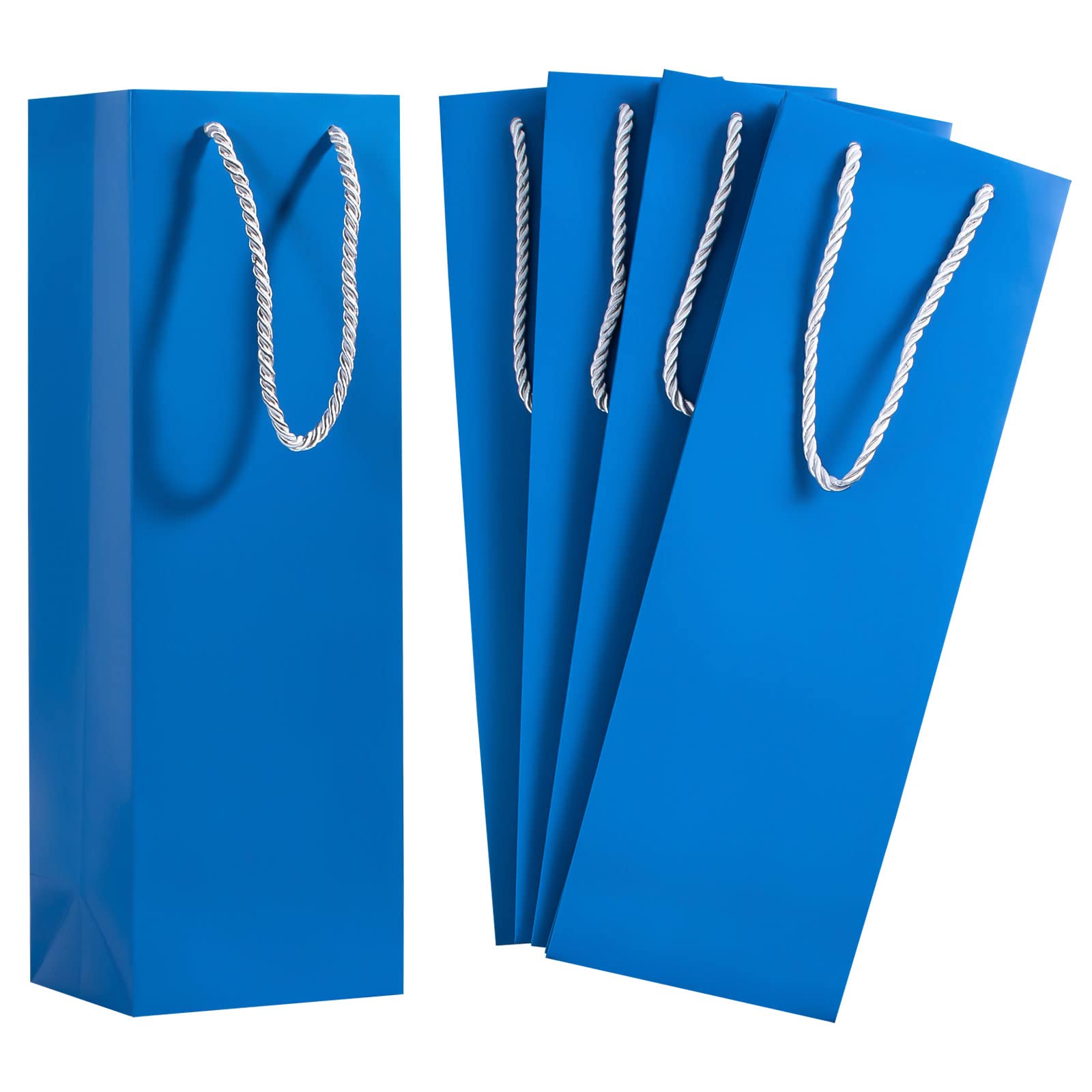 Premium 20-Pack Wine Gift Bags with Handles - 3.54” × 4.72” × 13.78” Elegant Blue Wine Bottle Paper Bags for Gifting, Parties & Special Occasions