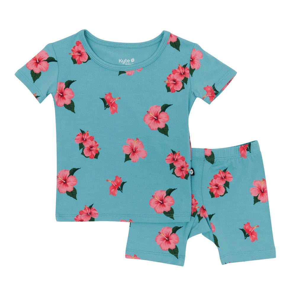 Kyte Baby Short Sleeve Organic Cotton Pajamas - Soft & Breathable Baby Sleepwear for Boys & Girls (Hibiscus Print) - Perfect for Nursery, Bedtime & Playtime