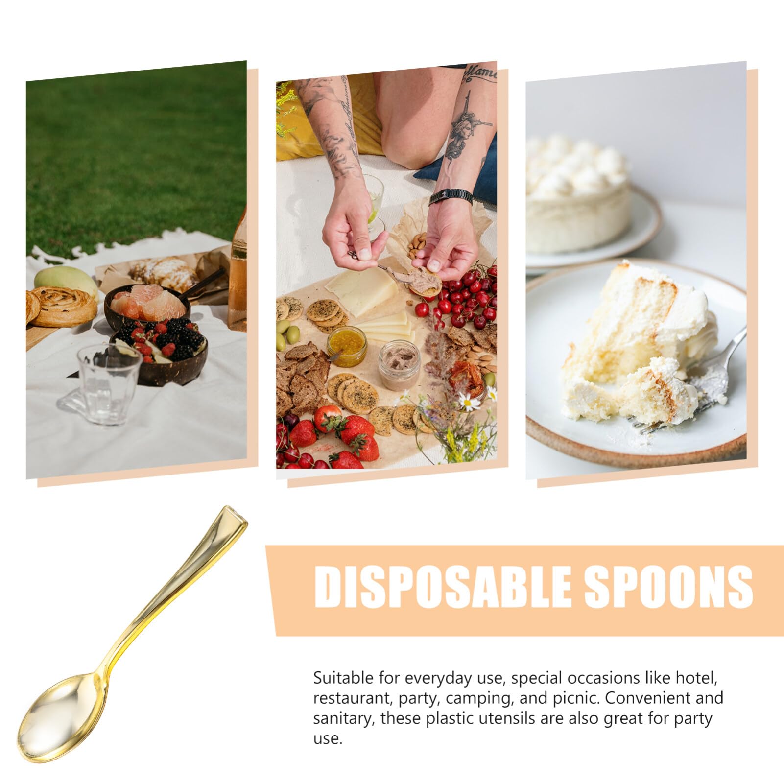 24Pcs Mini Gold Plastic Spoons - Elegant Dessert Tasting Spoons for Christmas Decor, Appetizers, Honey Sampling & Party Supplies - Perfect for Holiday Parties, Wedding Receptions & Catering Events