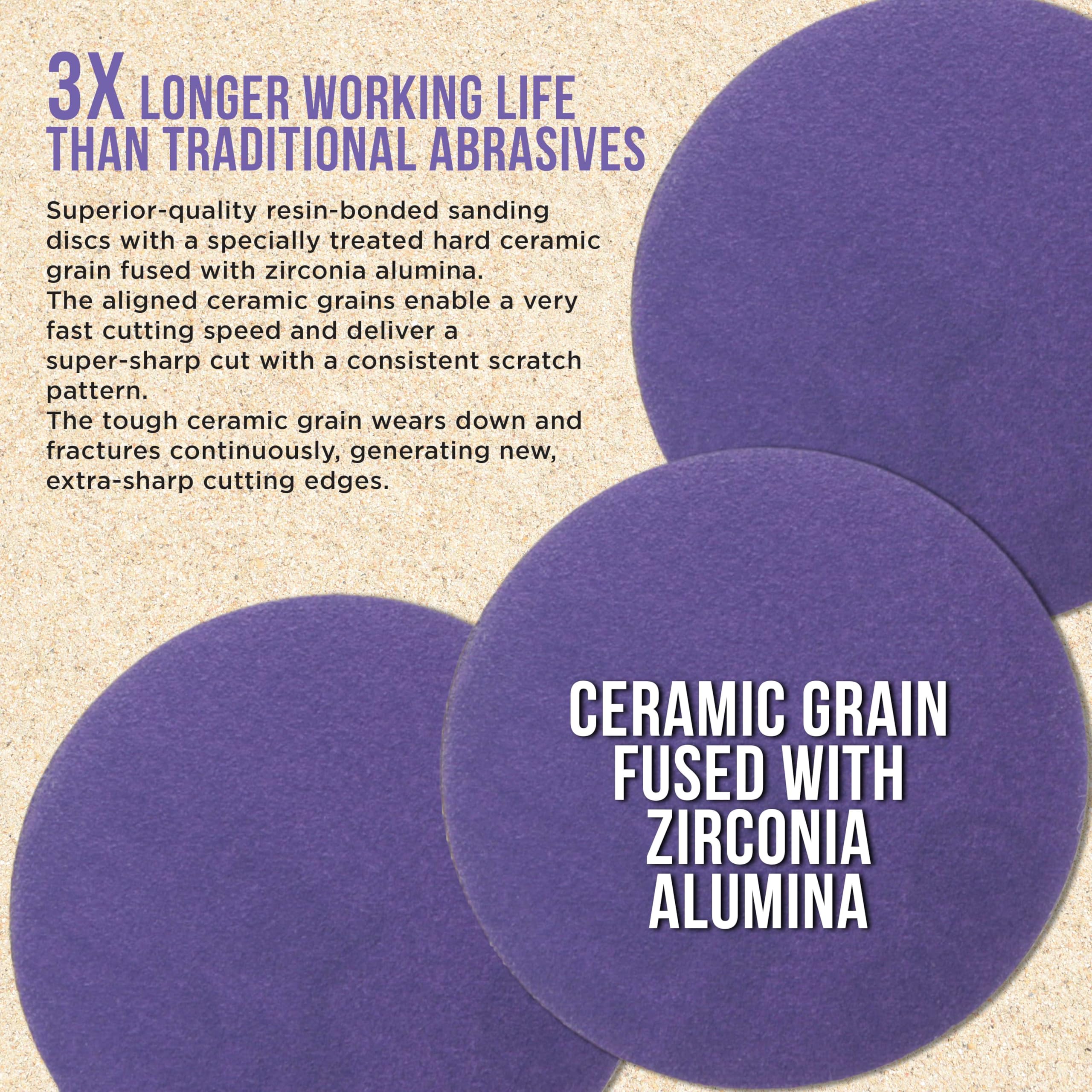 Dura-Gold Premium 320 Grit 3 Inch Purple Film Ceramic Sanding Discs - 30 Pack Hook & Loop Backing for DA Sander, Drill, Grinder, Rotary Tool - Perfect for Auto Body Paint, Metal, Wood Sanding & Woodworking Projects - Ideal for DIY, Automotive Repair & Furniture Refinishing