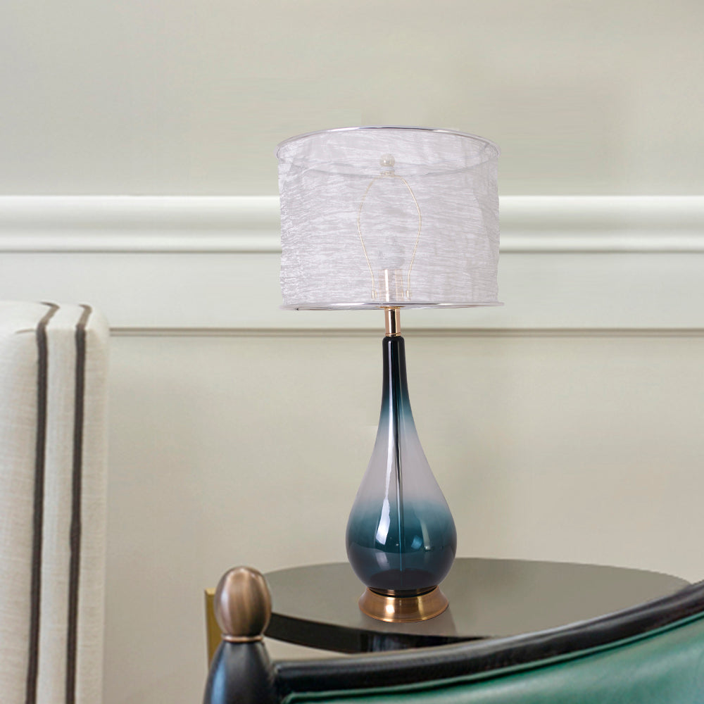Tulip Big Translucent Silver Ombre Glass Table Lamp - Set of 2 Modern Bedside Lamps for Living Room, Bedroom & Office Decor