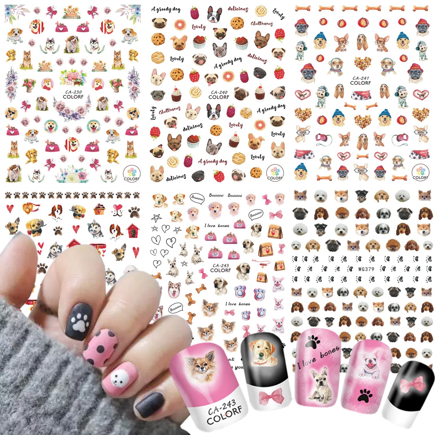 Cute 3D Cartoon Dog Nail Art Stickers - Holographic Self-Adhesive Puppy Nail Decals for Women & Girls - DIY Manicure Charms & Nail Decorations - Perfect for Pet Lovers, Birthday Gifts, and Party Nail Art Designs
