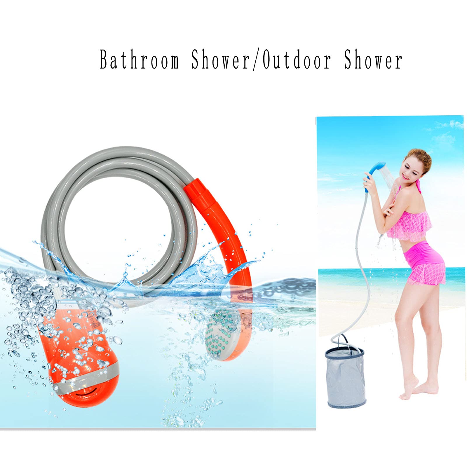 Portable Camping Shower with Submersible Pump - Outdoor Shower Kit for RV, Beach, Hiking & Emergency Use - Lightweight Orange Water Pump for Off-Grid Adventures