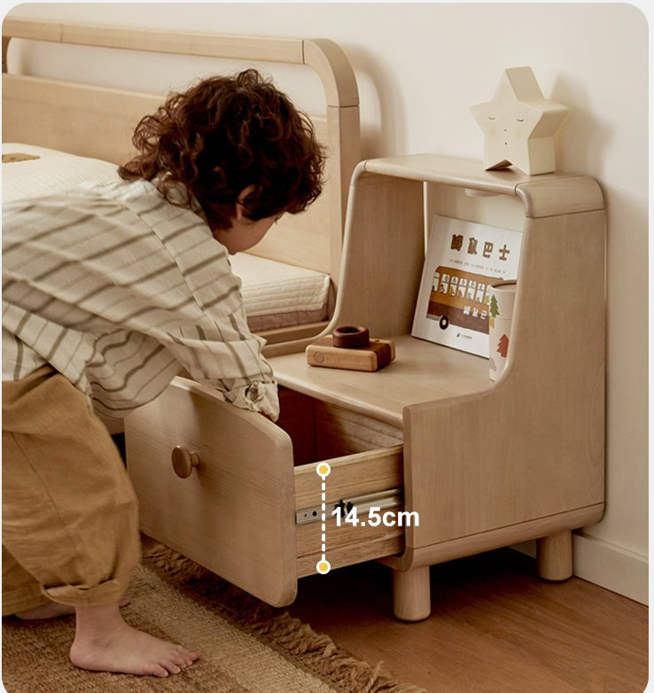 Solid Wood Nightstand with Built-in Night Light - Birch & Beech Wood Bedside Table for Bedroom, Living Room, or Nursery - Modern & Functional Furniture for Small Spaces