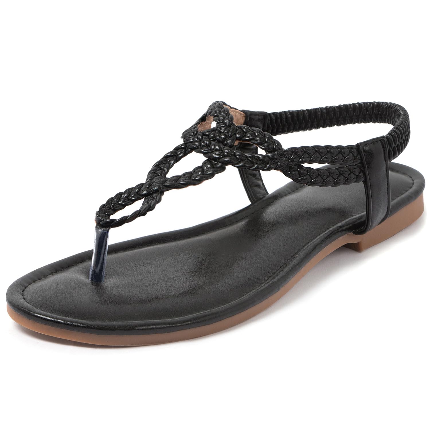 iCKER Women's Bohemian Jeweled Flat Sandals - Elastic Strap Casual Summer Beach Shoes for Walking, Travel & Outdoor Activities