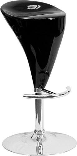 Flash Furniture Adjustable Height Barstool - Contemporary Black Plastic Seat with Chrome Base - Perfect for Kitchen Islands, Home Bars & Countertops