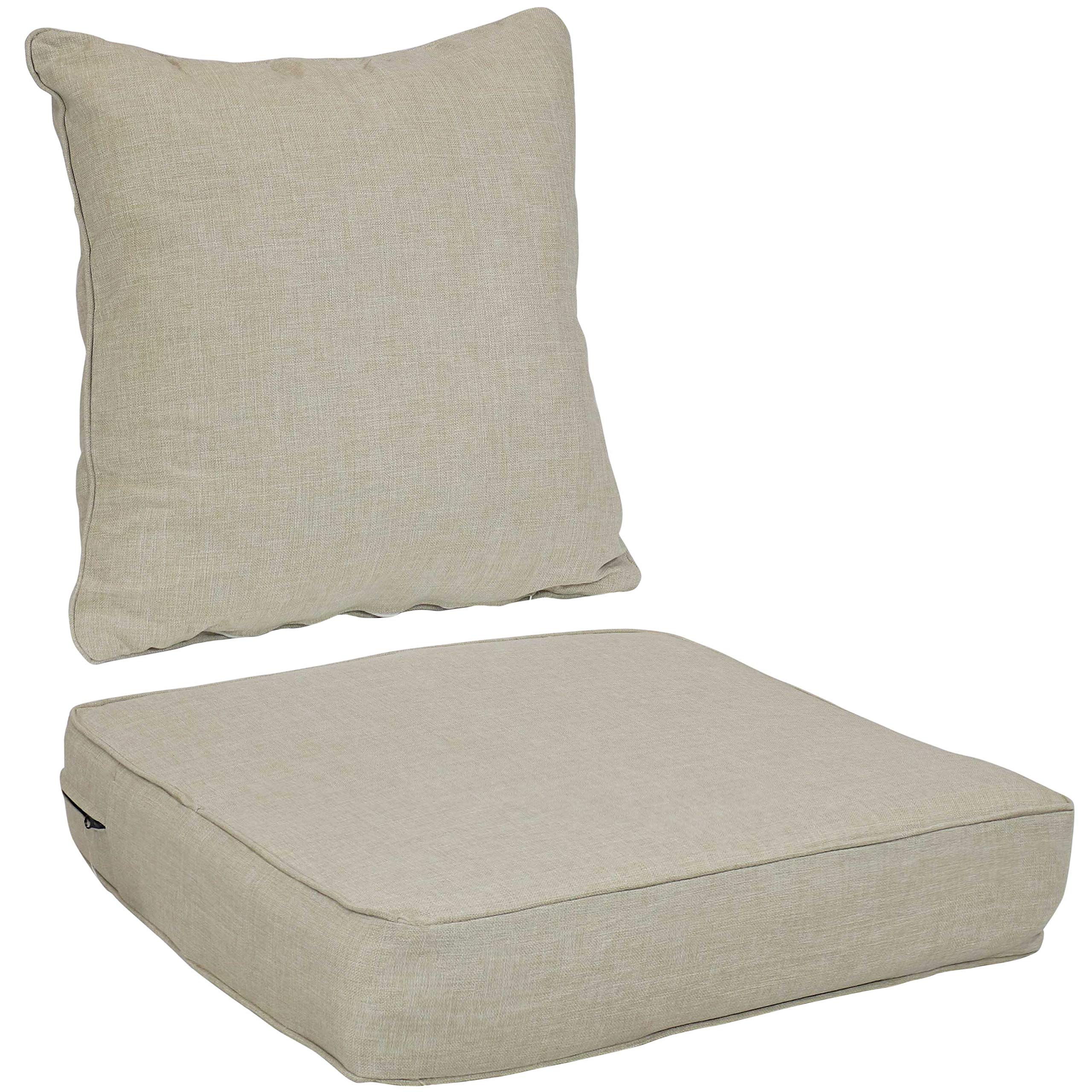 Sunnydaze 2-Piece Deep Seating Patio Chair Cushion Set - Beige Replacement Back and Seat Cushions for Indoor/Outdoor Furniture - Perfect for Porch, Deck, Garden & Poolside Seating - Water-Resistant & Comfortable Outdoor Lounge Solution