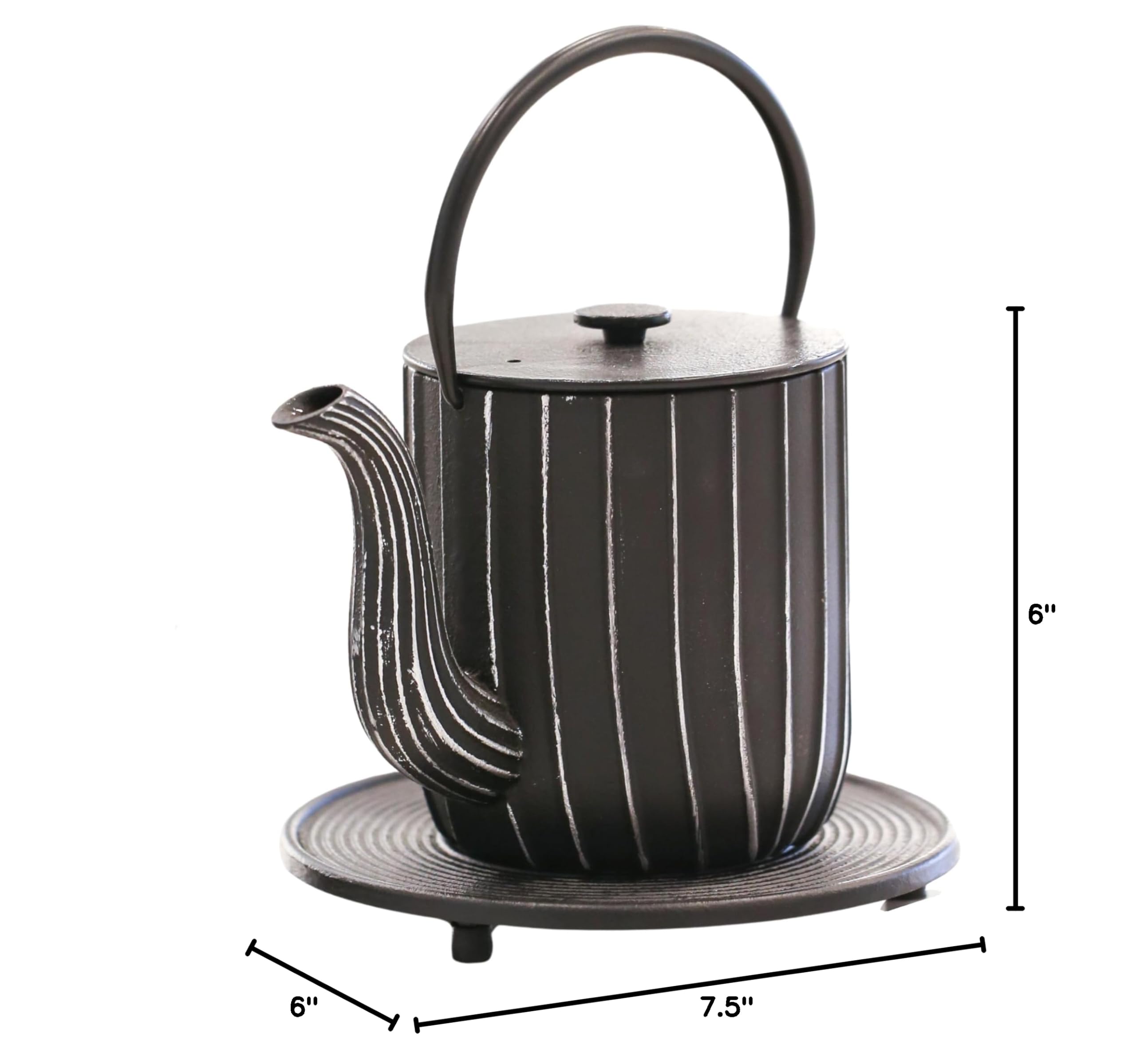 Frieling Ja by Mariage Cast Iron Teapot with Stainless Steel Infuser & Trivet - 34oz Black/Silver Stovetop Tea Kettle - Perfect for Home Brewing, Tea Parties & Gift Giving