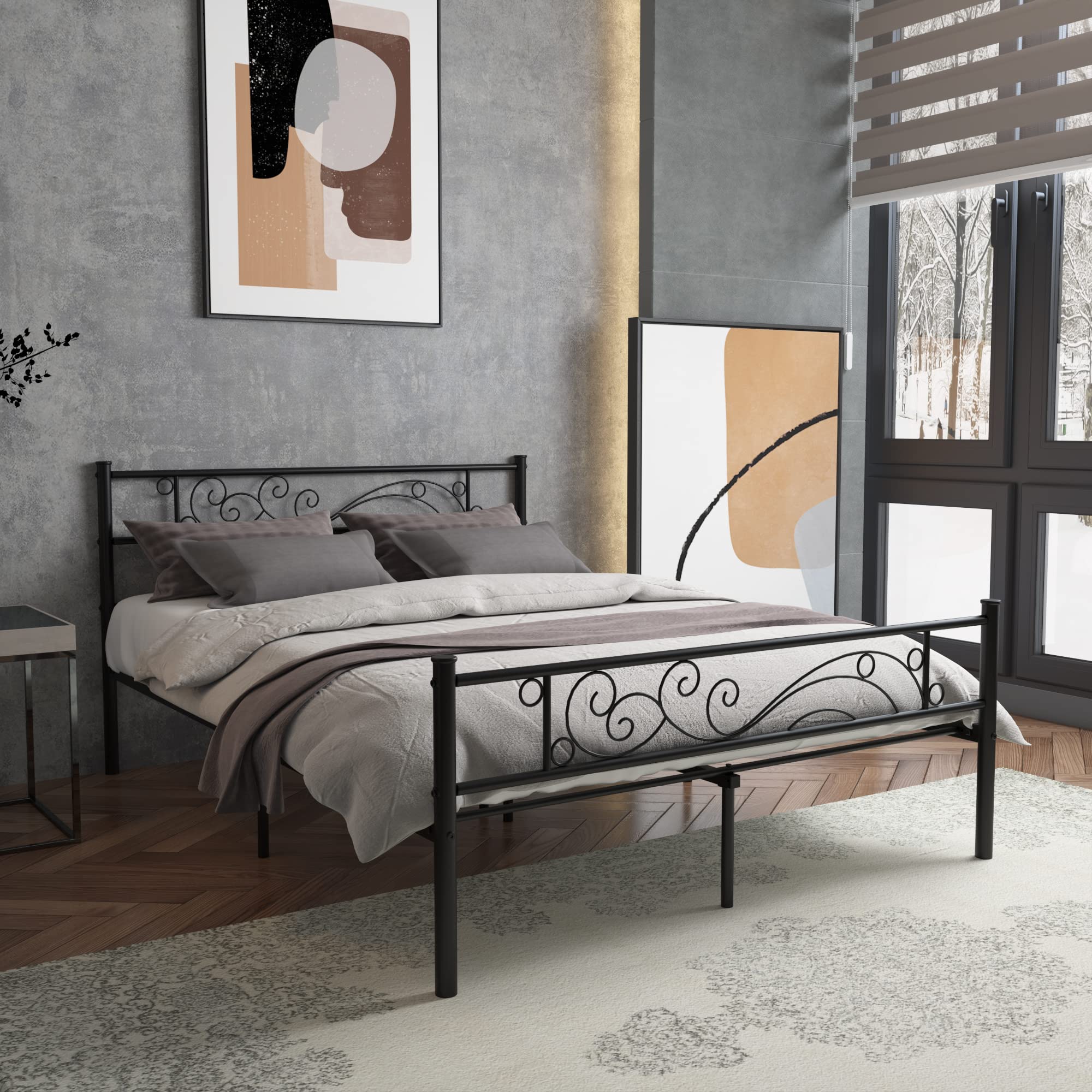 Weehom Full Size Metal Bed Frame with Headboard & Footboard - Sturdy Platform Bed Base, No Box Spring Needed - Black - Perfect for Modern Bedrooms & Guest Rooms