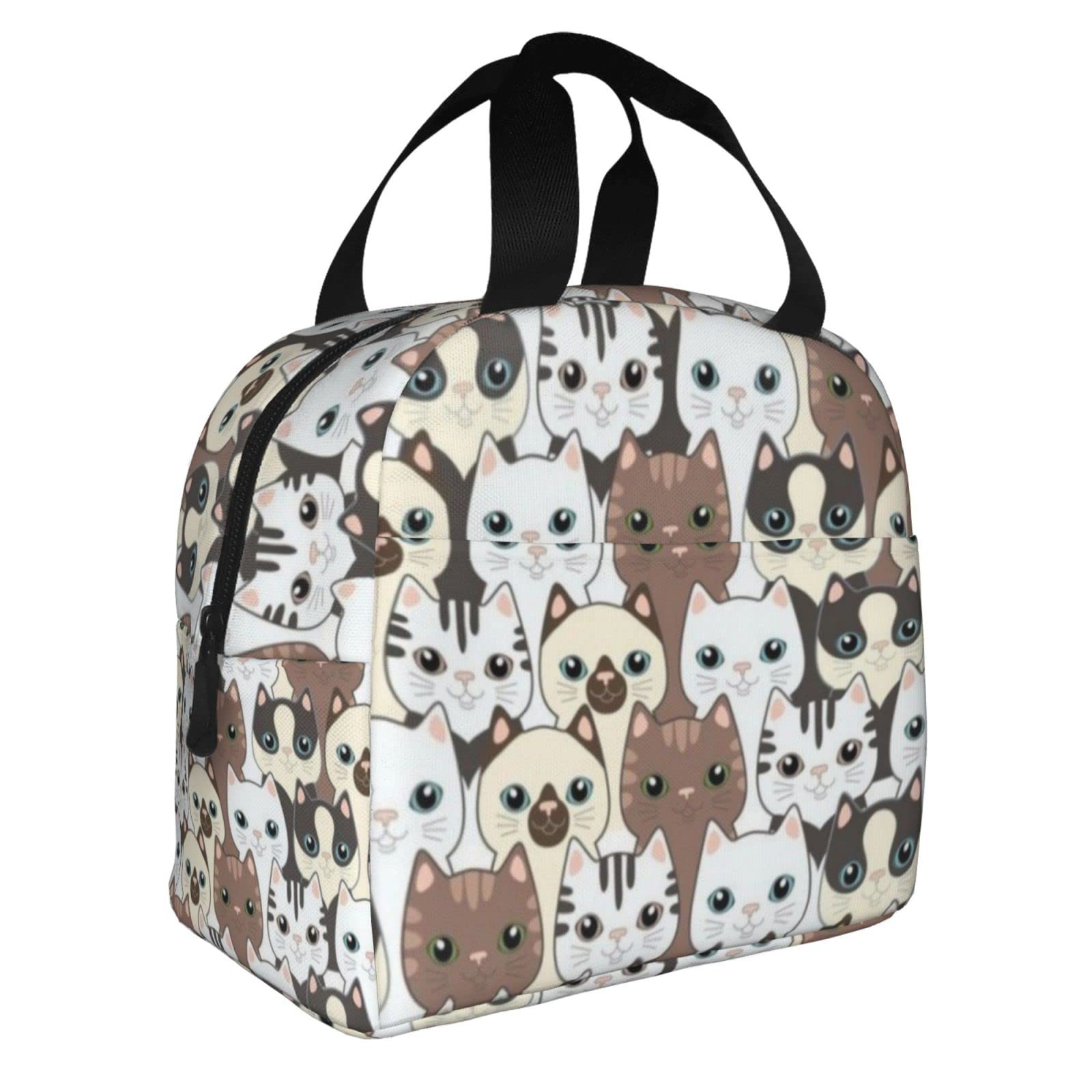 Giwawa Insulated Lunch Bag with Cute Cat Print - Leakproof Cooler Tote for Women, Men, Kids - Perfect for School, Office, Work, Picnic & Outdoor Activities